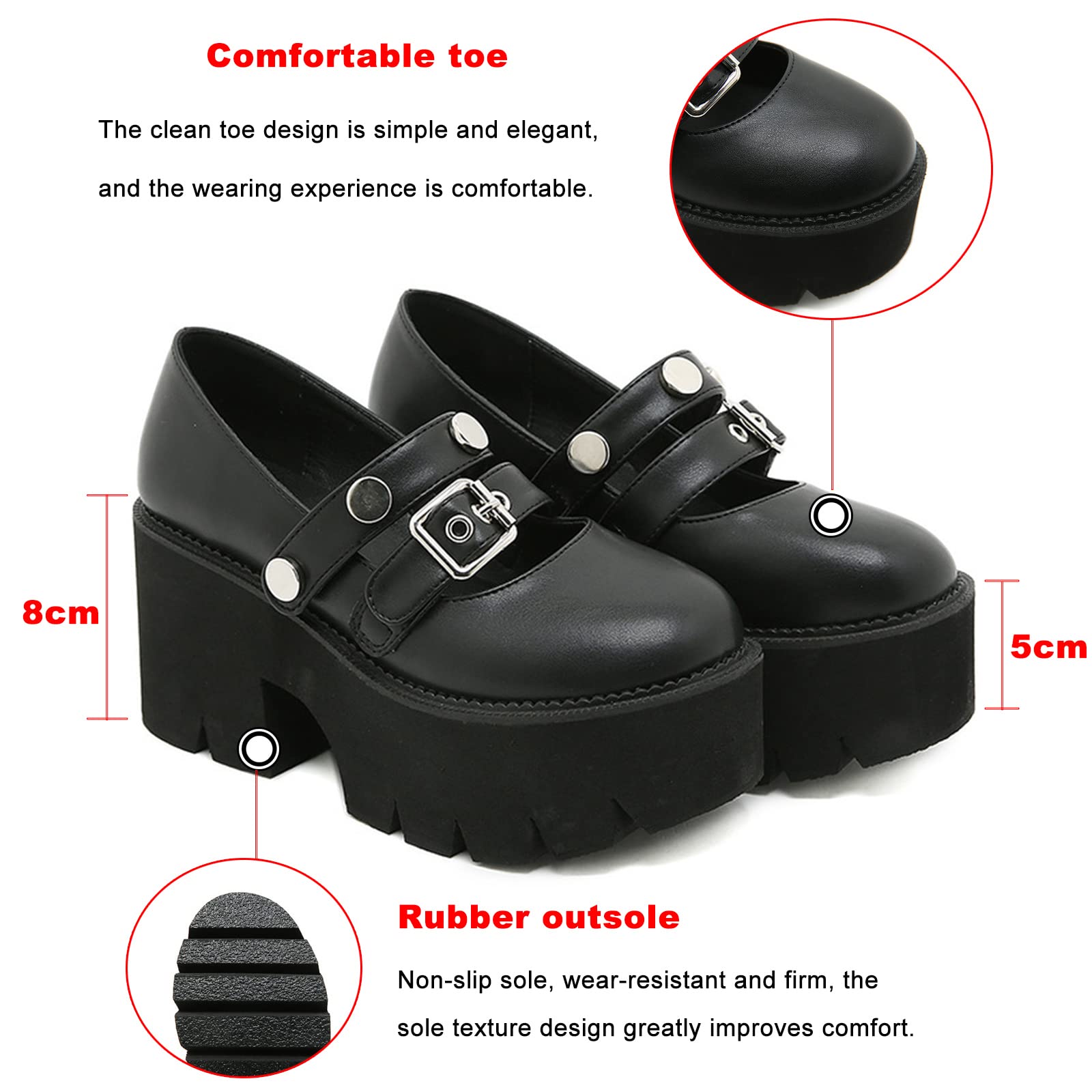 TNXZ Women's Platform Pumps - Mary Jane Shoes with Round Toe & Ankle Strap | Gothic Punk Style Slip-On Dress Shoes for Women | Perfect for Parties, Cosplay, and Alternative Fashion Outfits