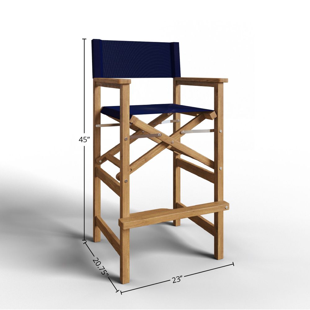 Premium Teak Outdoor Bar Height Dining Armchair - Waterproof Blue Patio Chair for Poolside, Deck, Garden & Restaurant Use