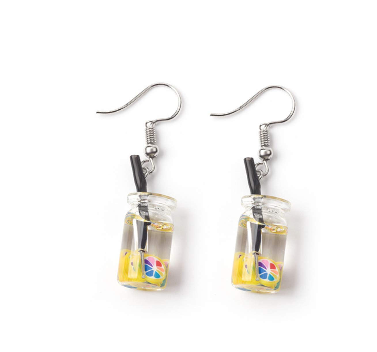Kawaii Bubble Tea Boba Earrings - Cute Fruit Tea Drop Dangle Earrings in Vibrant Lemon Color | Perfect for Bubble Tea Lovers, Kawaii Fashion Accessories, and Tropical Themed Outfits