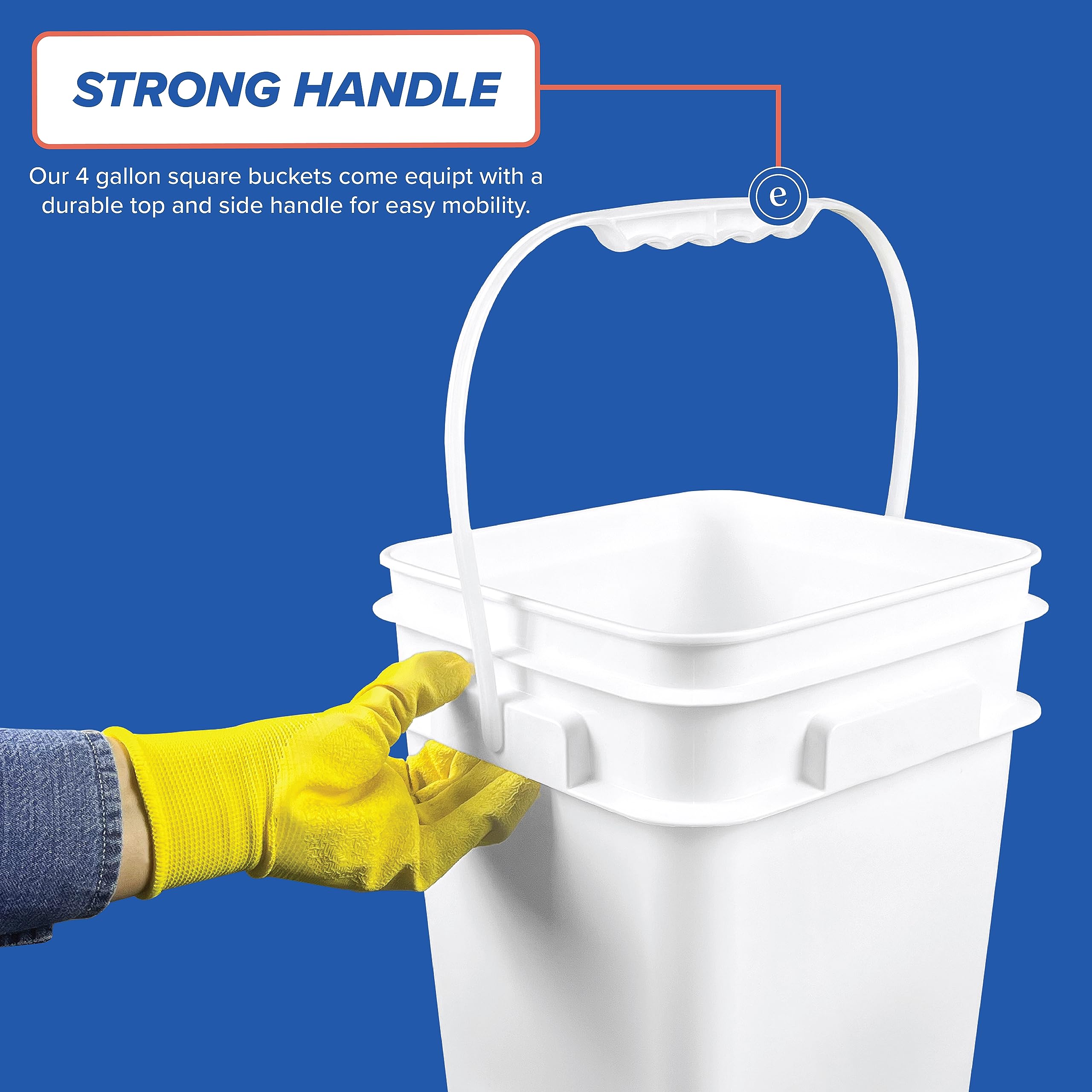 ePackageSupply 4 Gallon Square Bucket with Lid & Plastic Handles - Heavy Duty HDPE BPA-Free Food Storage Pail (3-Pack) - Ideal for Bulk Food Storage, Home Organization & DIY Projects