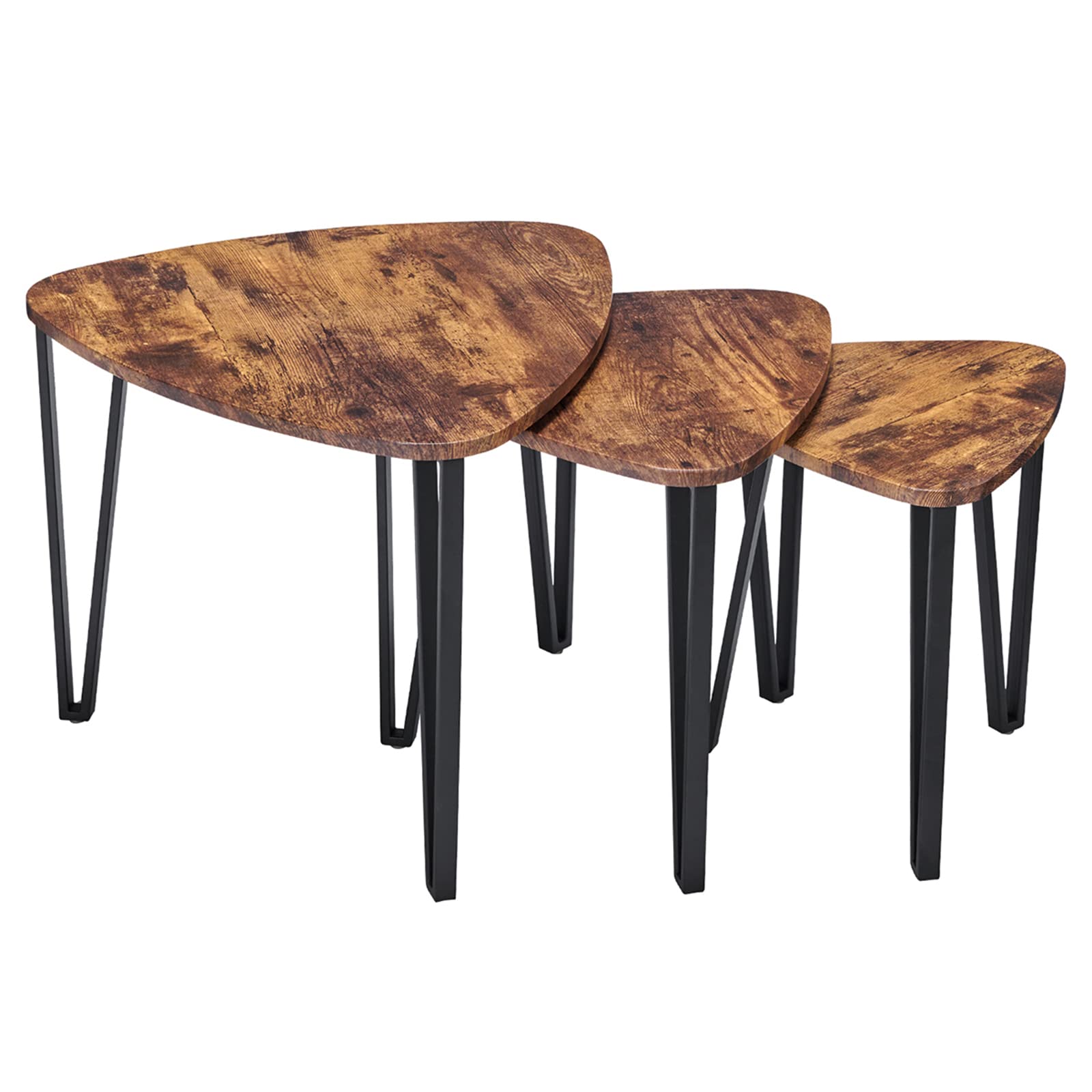 Vintage Industrial Nesting Coffee Tables Set of 3 - Stackable Triangle Side Tables for Living Room, Bedroom & Home Office - Perfect as End Tables, Nightstands or Modern Home Decor