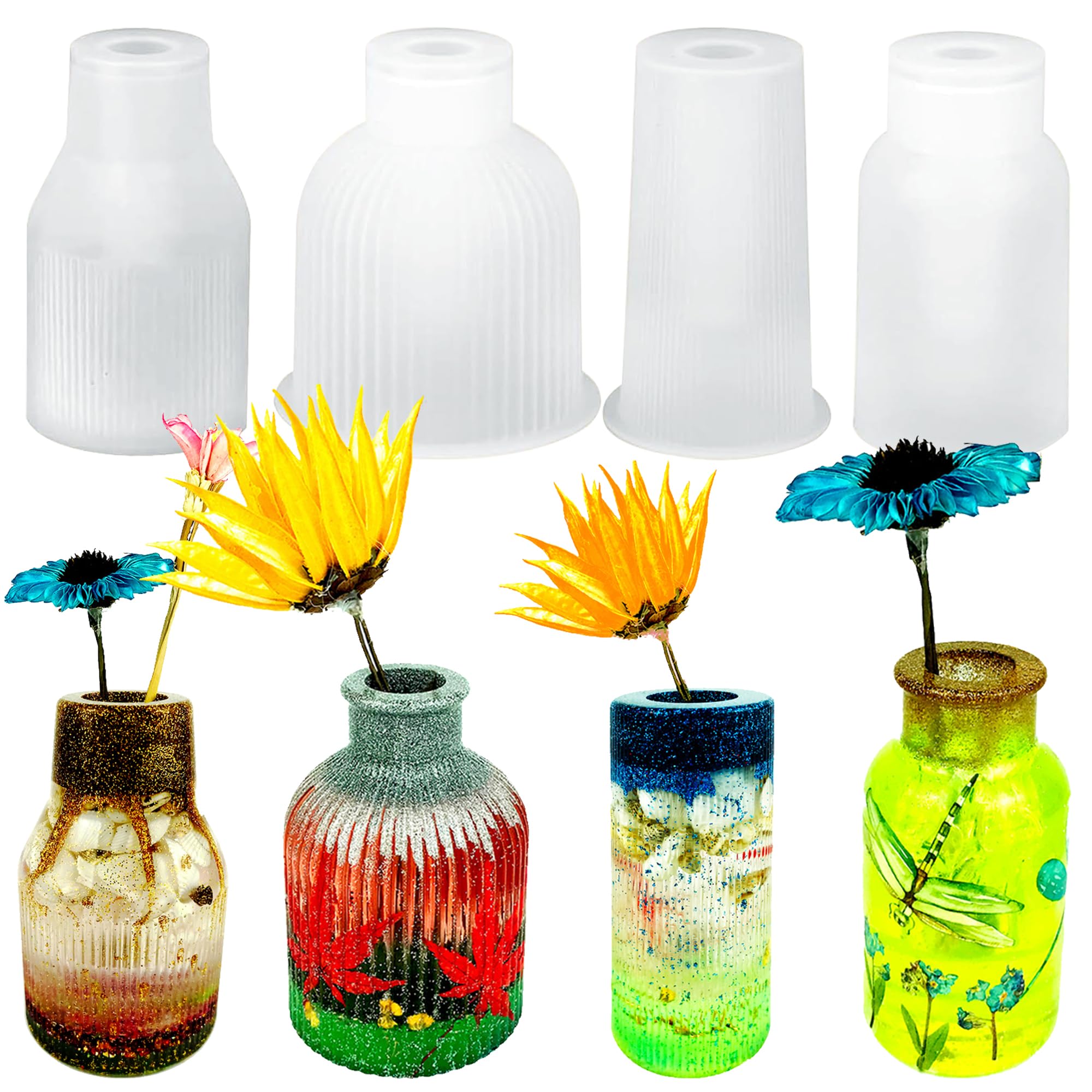 Woohome 4-Piece Silicone Vase Molds for Epoxy Resin Casting - DIY Flower Containers, Makeup Brush Holders, Pen Organizers & Home Decor - Perfect for Crafting, Wedding Centerpieces & Office Desk Decorations