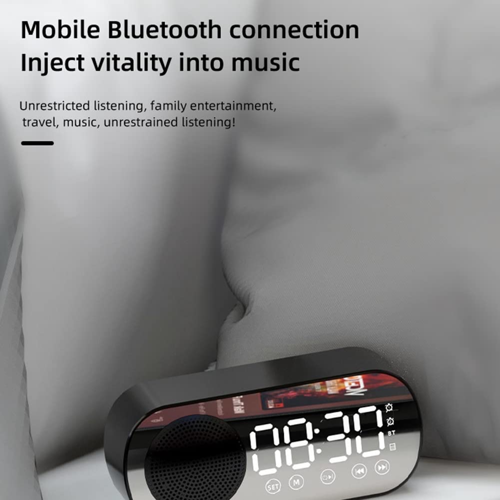 Wireless Bluetooth Speaker with Digital Alarm Clock, Dual Alarm, TF Card Support - Portable Soundbar for Office, Bedroom, and Home Use