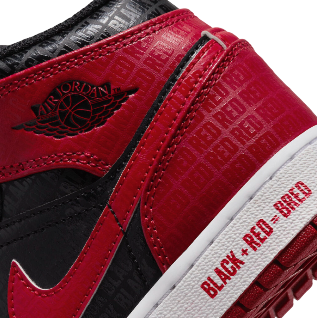 Air Jordan 1 Mid GS BRED Text Black Gym Red White Basketball Shoes for Kids - Perfect for School, Sports & Casual Wear
