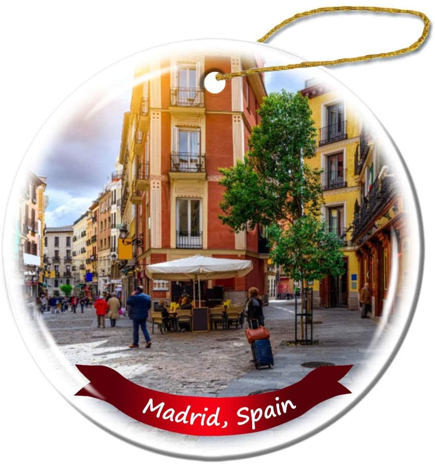 Fhdang Decor Madrid Spain Christmas Ornament - 3 Inch Porcelain Double-Sided Ceramic Holiday Decoration for Tree, Gift & Home Decor
