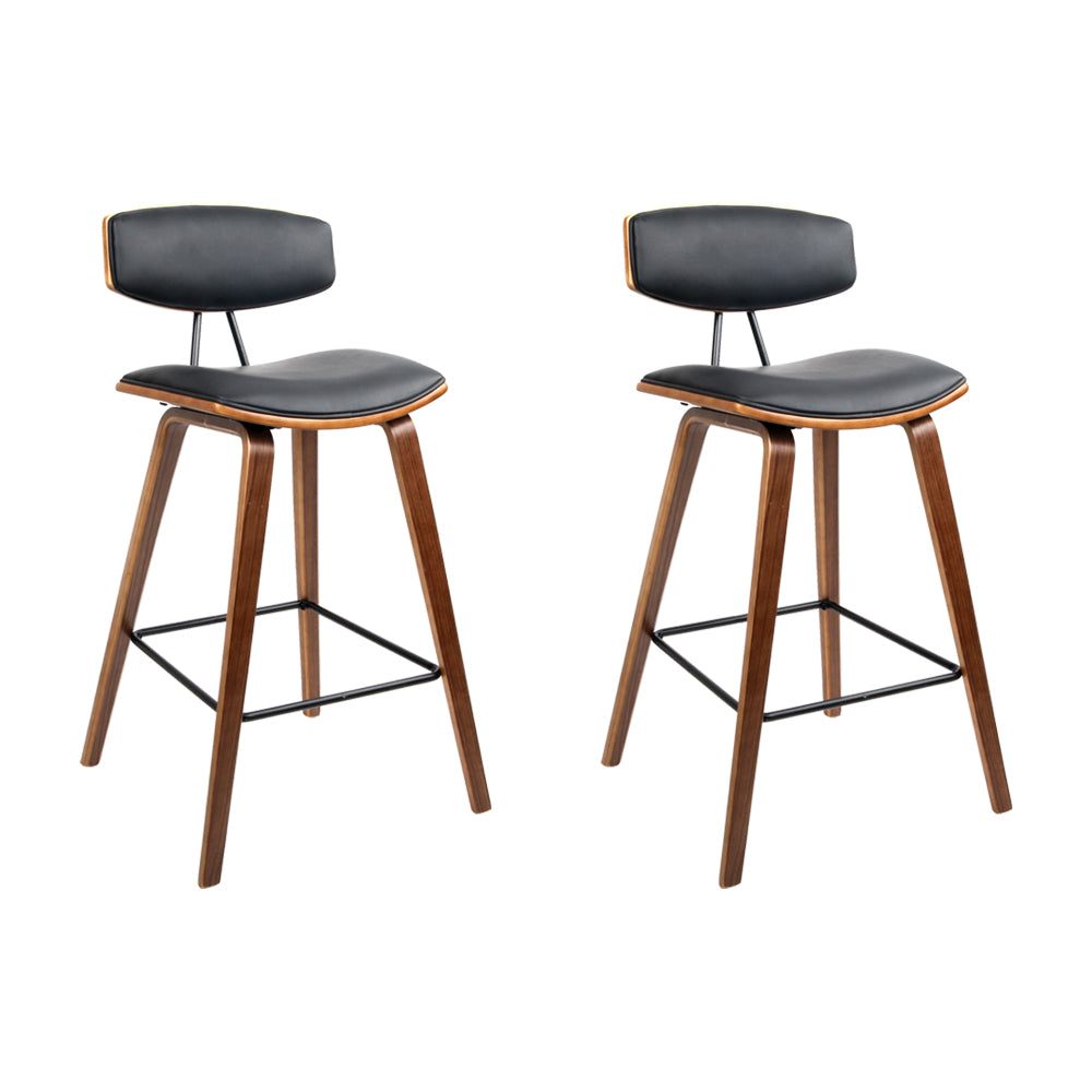 2 Bar Stools with Leather Padded Seat and Backrest - Comfortable Counter Height Stools for Kitchen Island, Breakfast Bar & Home Bar