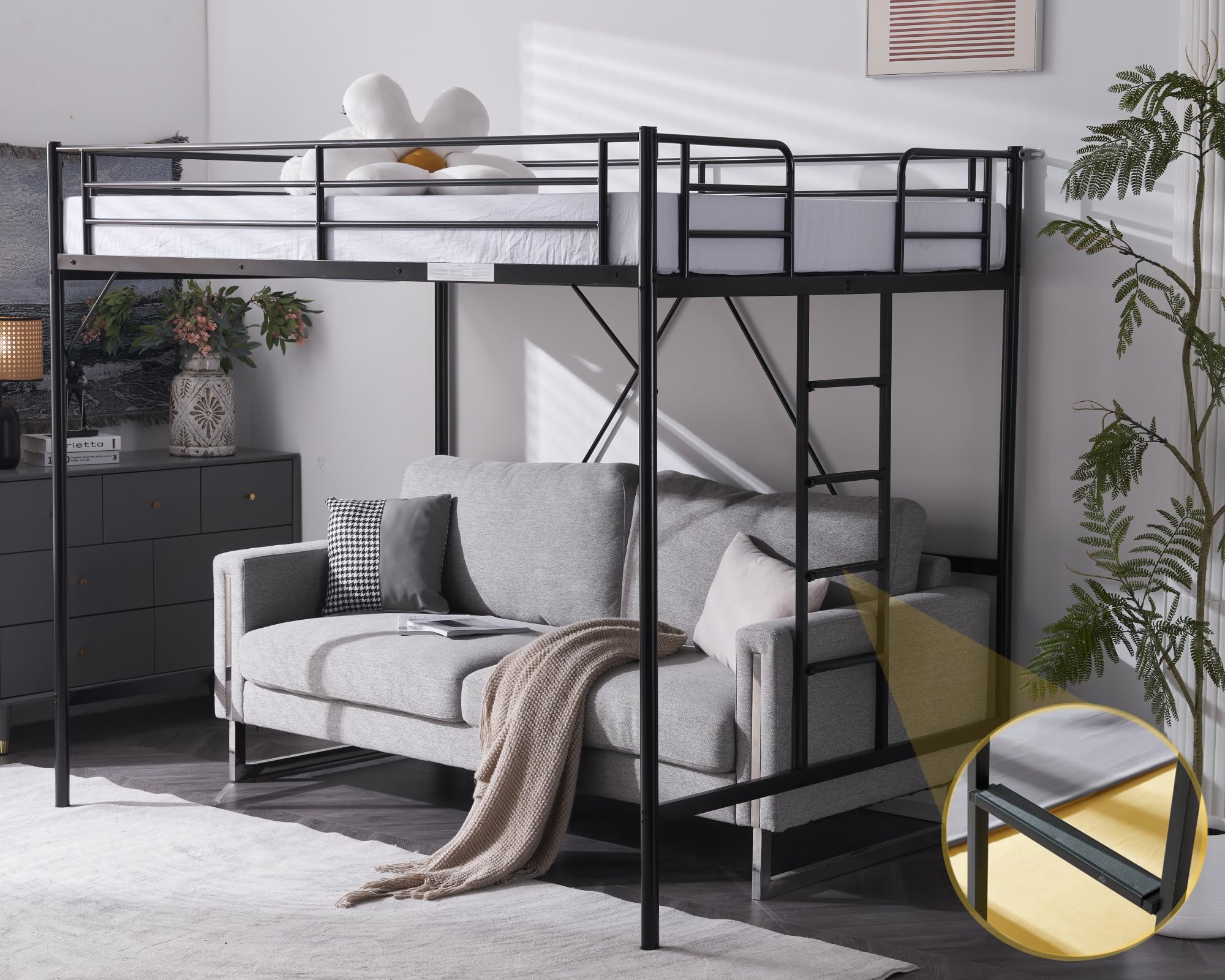 VINGLI Full Size Loft Bed with Flat Rungs - Sturdy Metal Slat Support for Adults, Kids & Teens - No Box Spring Needed - Perfect for Small Spaces, Dorm Rooms & Kids' Bedrooms