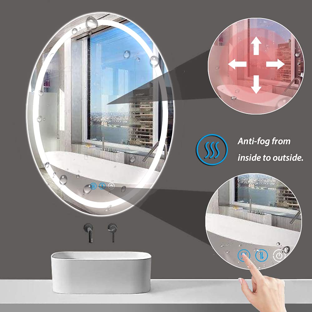 32x24 Inch Oval LED Bathroom Mirror with 3-Color Dimmable Lighting - Anti-Fog Smart Wall Mounted Makeup Mirror for Vanity, Hotel & Home Use
