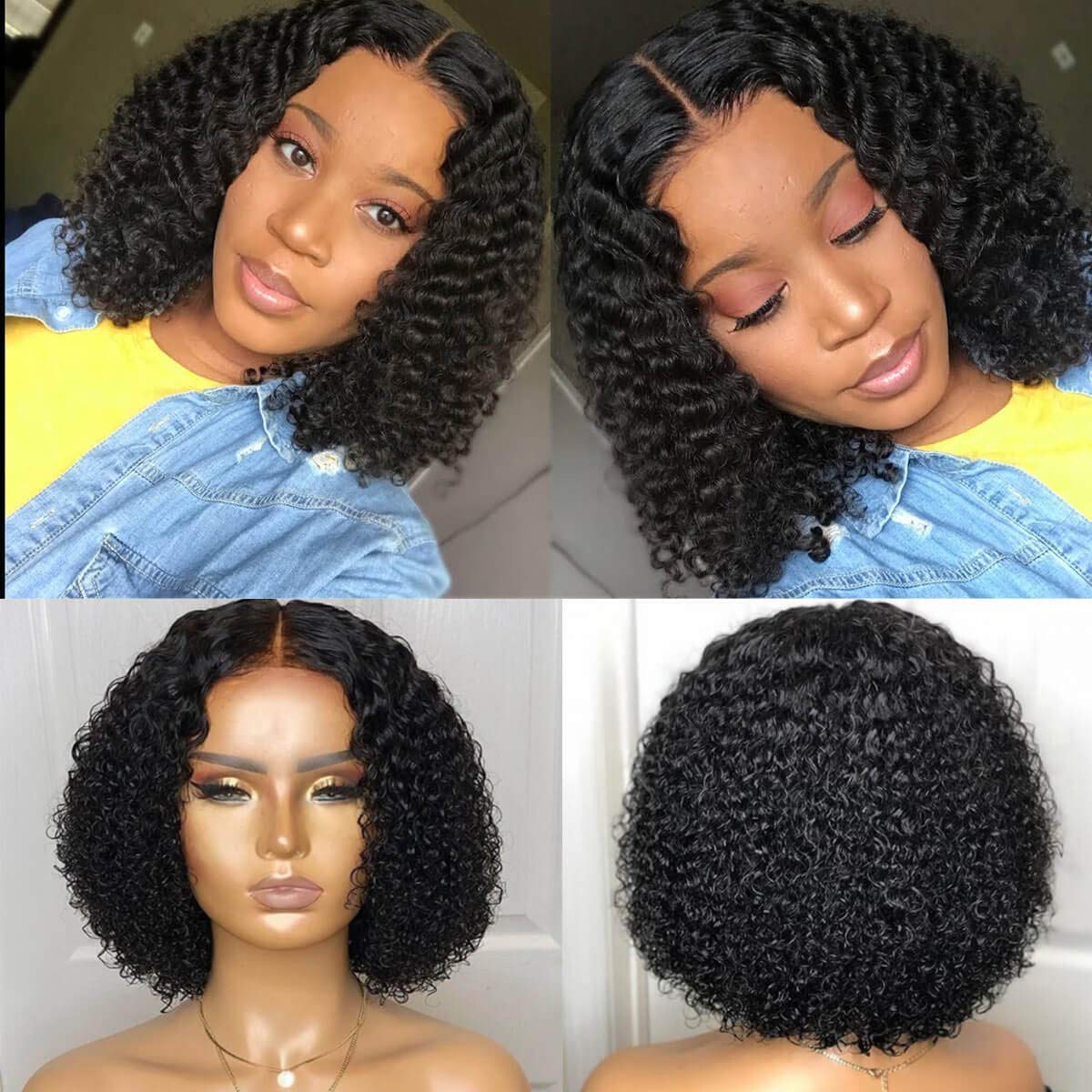 Brazilian Virgin Human Hair Wigs 150% Density - Glueless Lace Front 4x4 Closure Wig for Women - 16 Inch Natural Black Curly Hair - Perfect for Daily Wear, Parties & Special Occasions