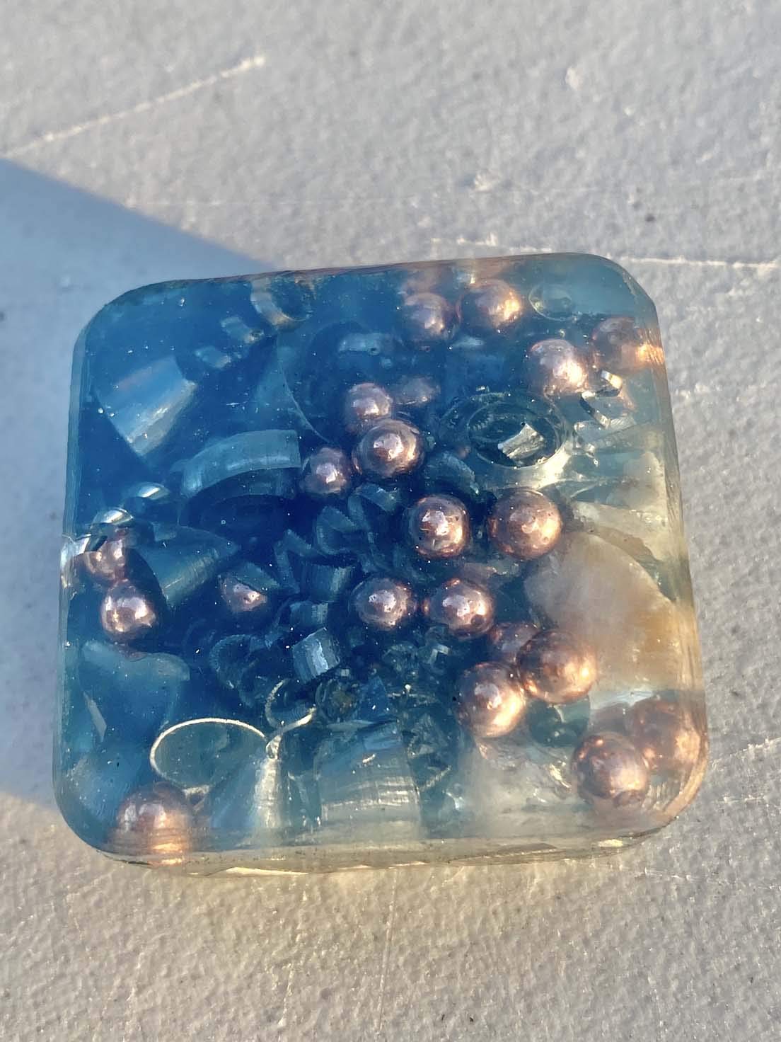 Light Blue Steel Mini Cube Tower - Orgone Energy Generator with Crystal & Healing Stones for Positive Energy, Meditation & Home Decor