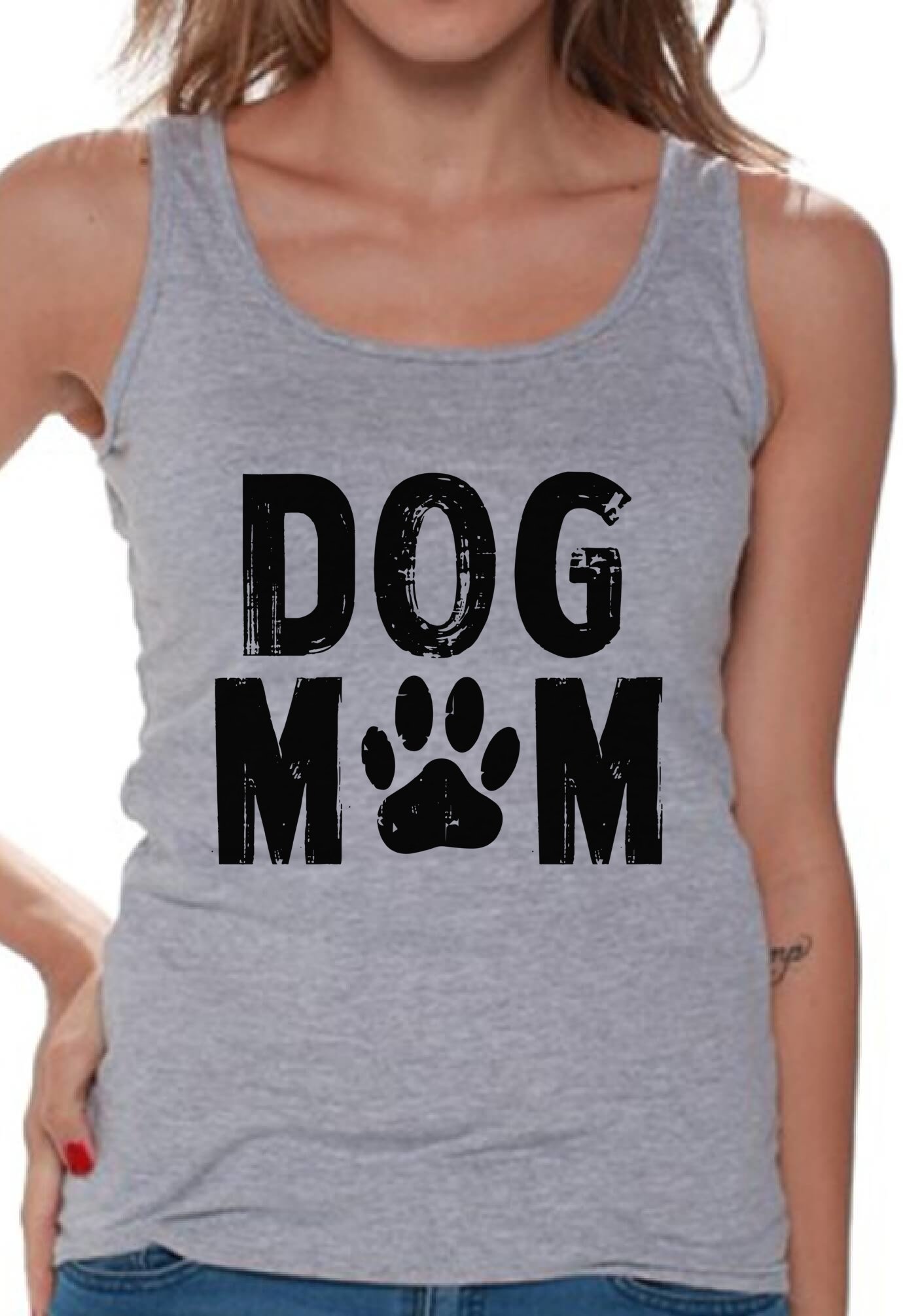 Women's Dog Mom Tank Top - Cute Dog Lover Shirt with Paw Print Design - Perfect Gift for Dog Owners & Pet Lovers - Great for Casual Wear, Dog Walks & Mother's Day