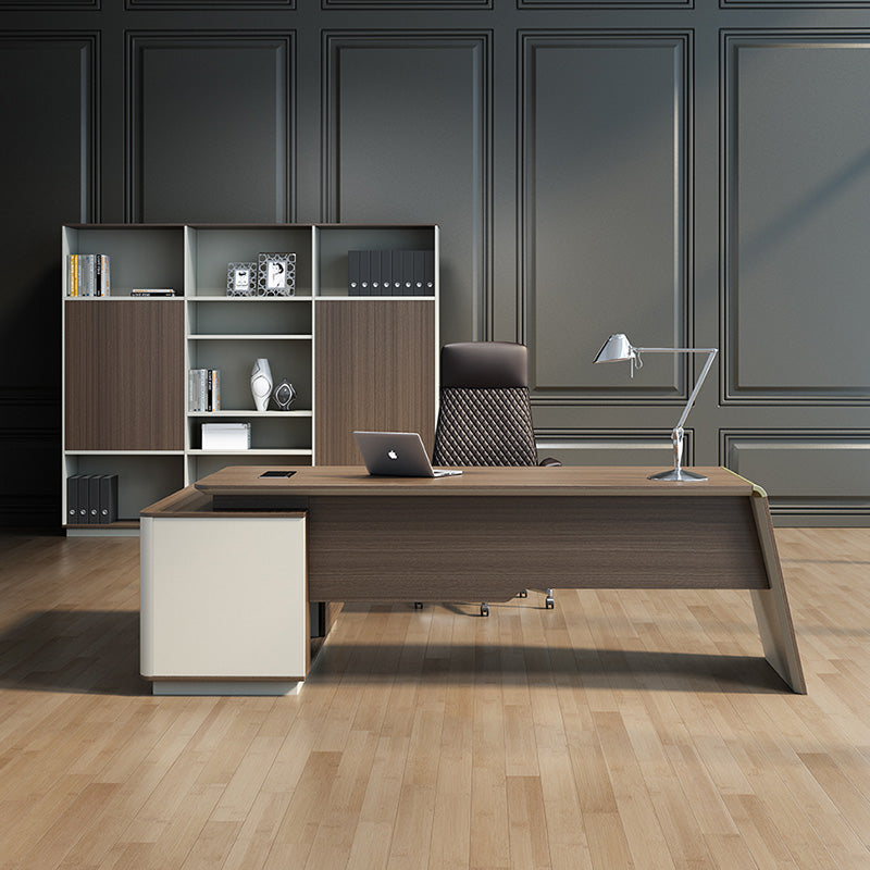 Premium ANDERS Executive Desk with Reversible Return - 2.0M Length in Hazelnut & Beige Finish | Modern Home Office Furniture for Professionals & Remote Workers