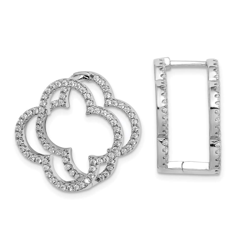 925 Sterling Silver Cubic Zirconia Quatrefoil Hinged Hoop Earrings for Women - Elegant Fine Jewelry Gift for Her - Perfect for Weddings, Parties & Special Occasions