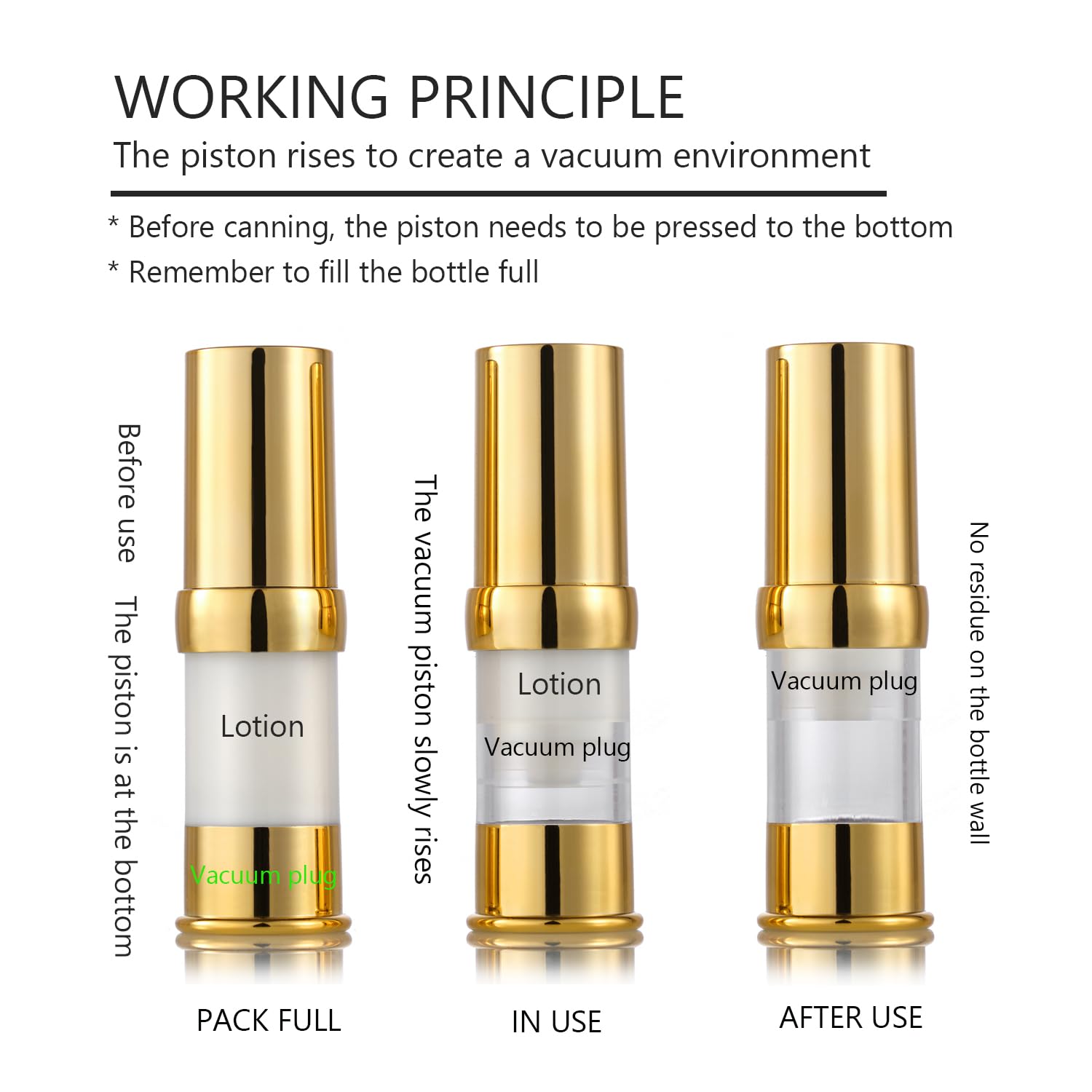 Golden Airless Cosmetic Pump Bottles 8-Piece Set - Refillable Travel Size Bottles with Cosmetic Bag | Leak-Proof for Skincare, Lotion & Serum | Perfect for Travel, Gym & Daily Beauty Routine