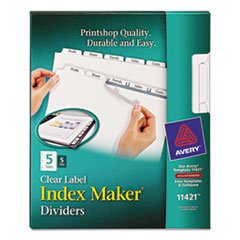 (6 Pack Value Bundle) AVE11421 Index Maker White Dividers for Copiers - 5-Tab Letter Size Clear Plastic Tabs, 5 Sets per Pack - Perfect for Office Filing, School Projects & Document Organization