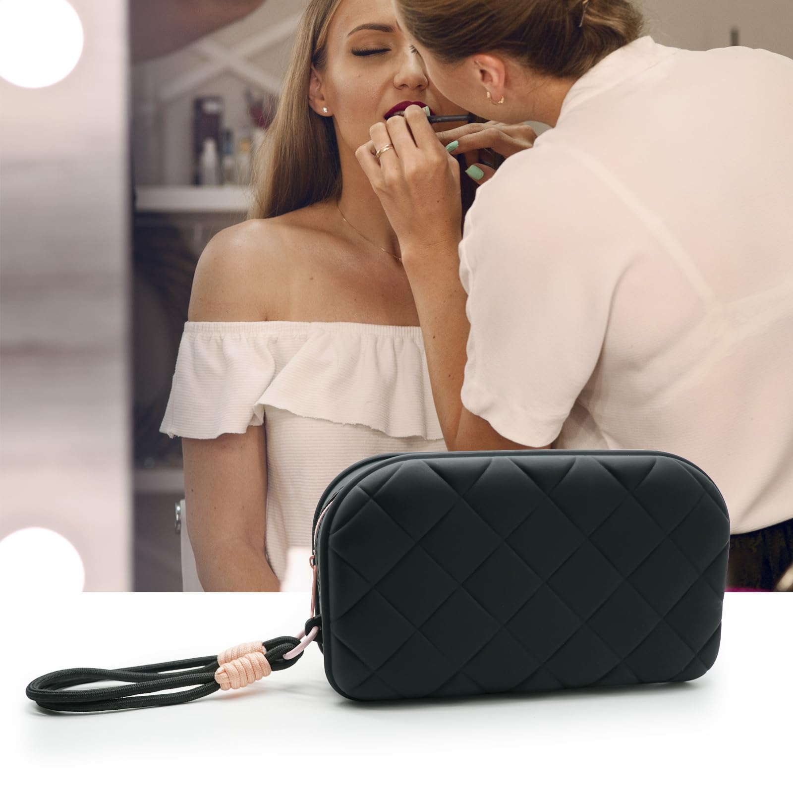 Waterproof Silicone Travel Makeup Bag for Women - Large Capacity Cosmetic Organizer with Lanyard, Portable Toiletry Pouch (Black) | Perfect for Gym, Beach, Business Trips & Daily Essentials Storage