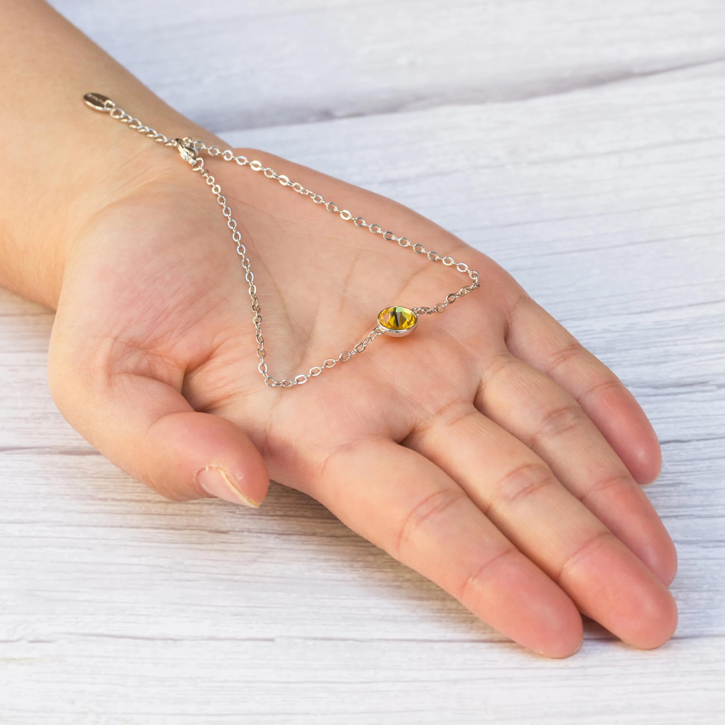 Philip Jones Yellow Crystal Anklet with Genuine Zircondia® Crystals - Elegant Ankle Bracelet for Women, Perfect for Parties, Weddings & Summer Fashion