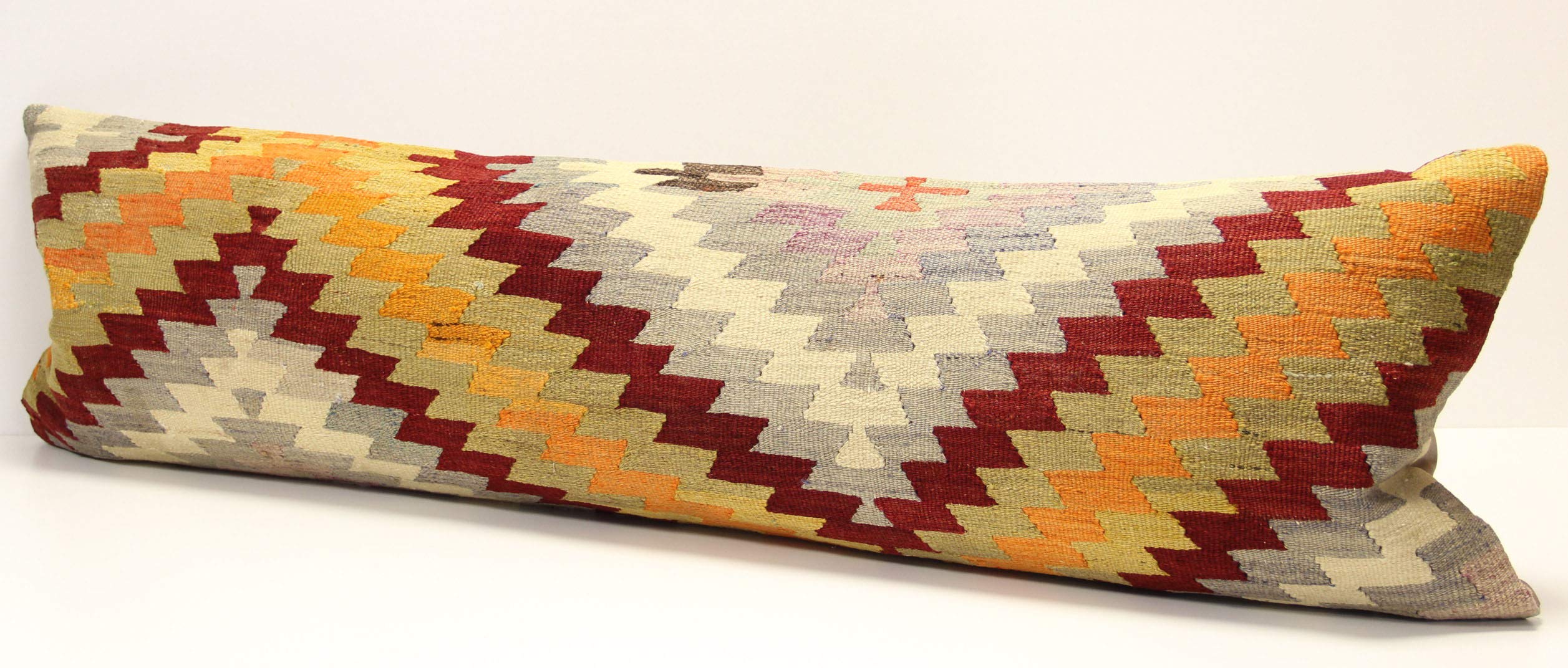 King Size Kilim Pillow Cover 14x47 Inch - Bohemian Chevron Lumbar Throw Pillow Case for Twin XL Bed, Sofa & Home Decor | Housewarming Gift, Boho Design, Oblong Shape
