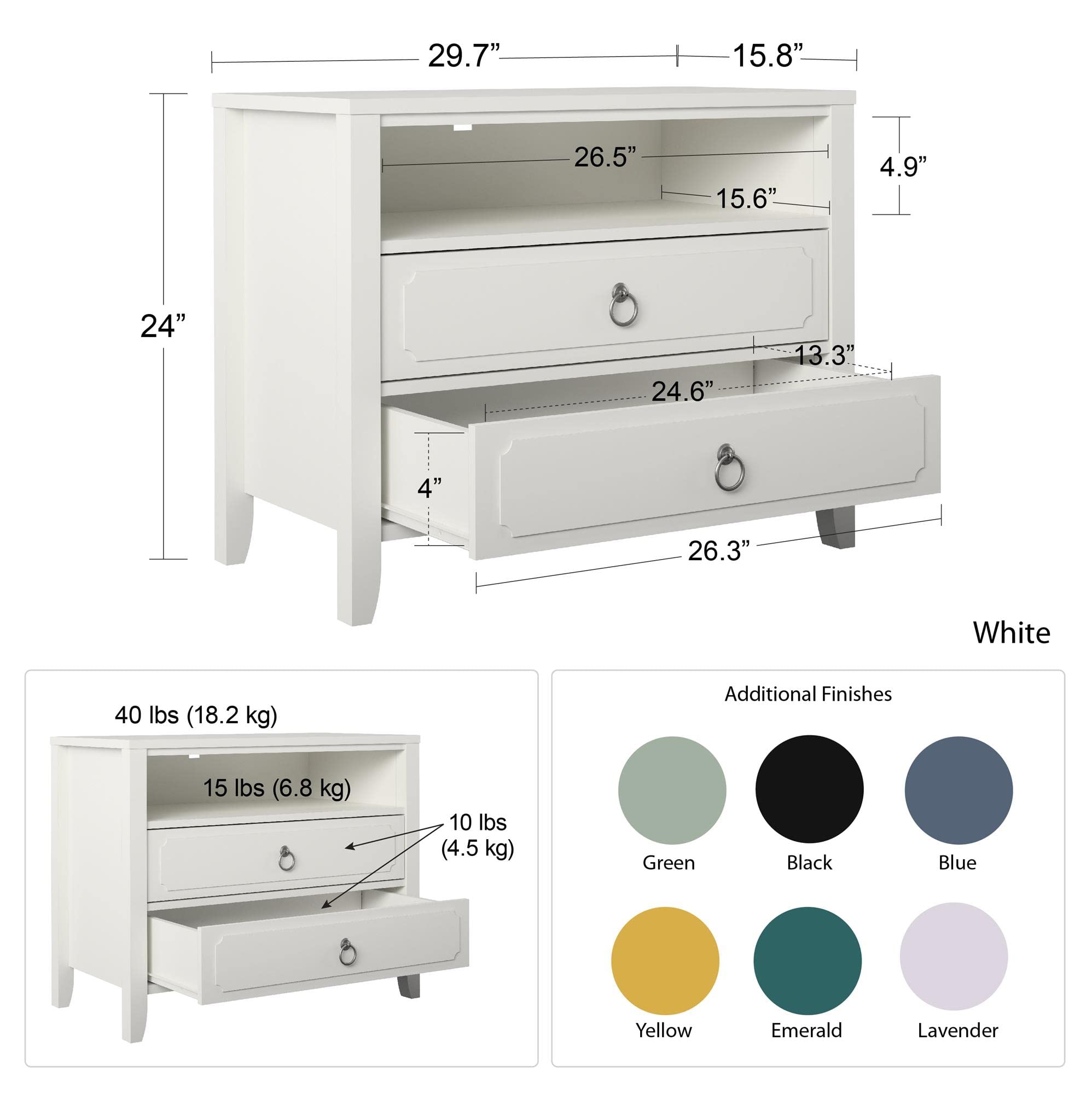 Novogratz Her Majesty 2-Drawer Nightstand in Blue - Stylish Bedside Table for Small Spaces, Modern Bedroom Decor, Apartment Living
