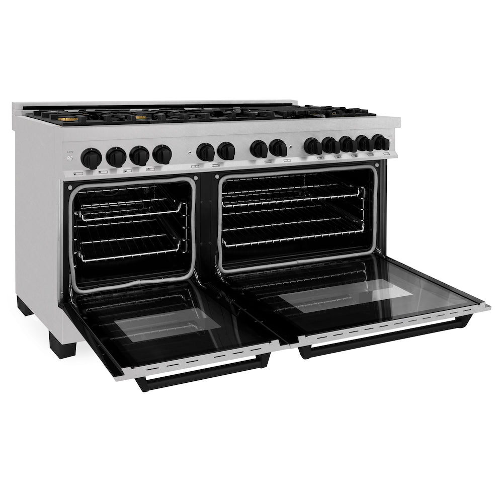 ZLINE Autograph Edition 60-inch 7.4 cu. ft. Dual Fuel Range with 9 Burner Gas Cooktop & 2 Electric Convection Ovens - Satin Stainless Steel & Matte Black (RASZ SN 60 MB) | Professional Kitchen Appliance for Home Chefs & Cooking Enthusiasts