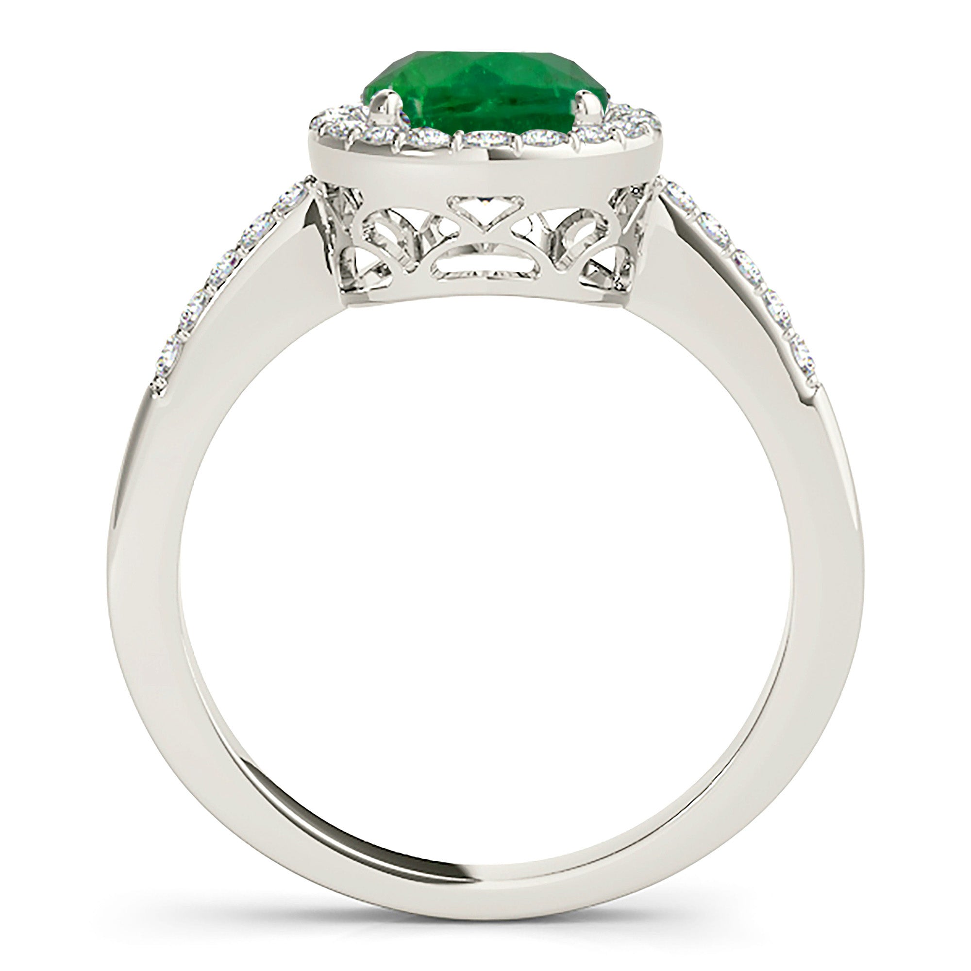 2.00 Carat Genuine Emerald Ring with Delicate Halo & Filigree Band - Elegant Wedding, Engagement & Anniversary Jewelry Gift for Her