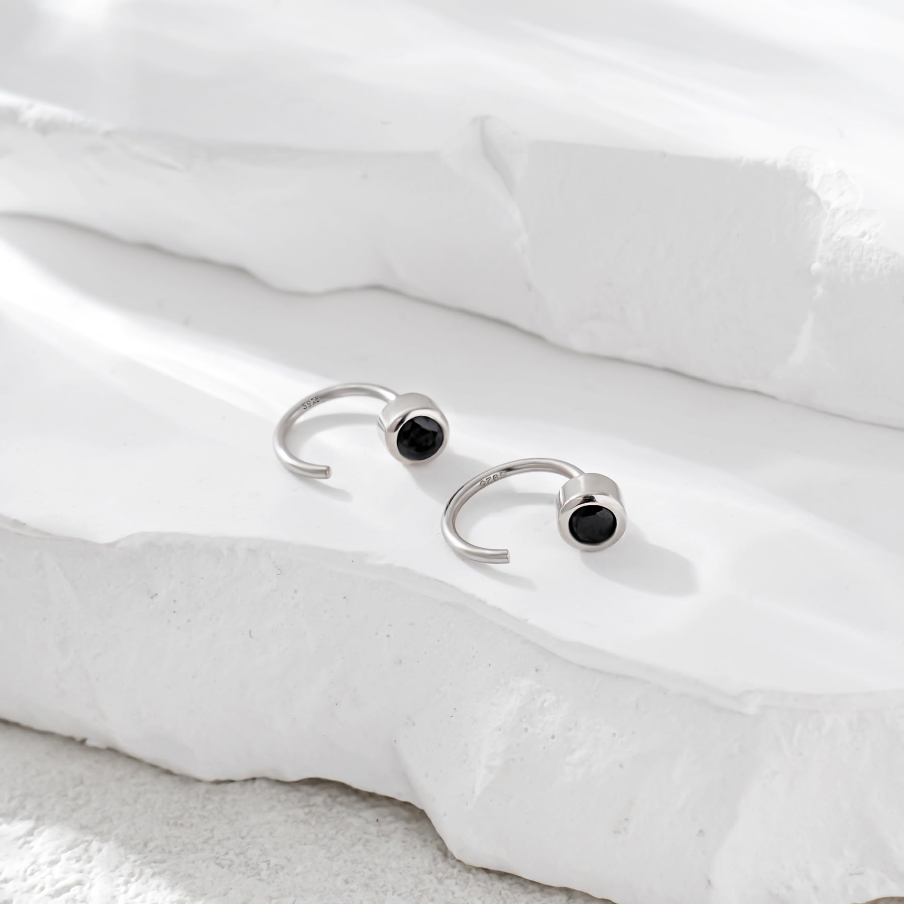 925 Sterling Silver Dainty Hug Hoop Earrings for Women - Synthetic Fire Opal/Turquoise/Moonstone/CZ Gemstone Huggie Hoops | Elegant Everyday Wear, Gift for Her, Date Night & Special Occasions