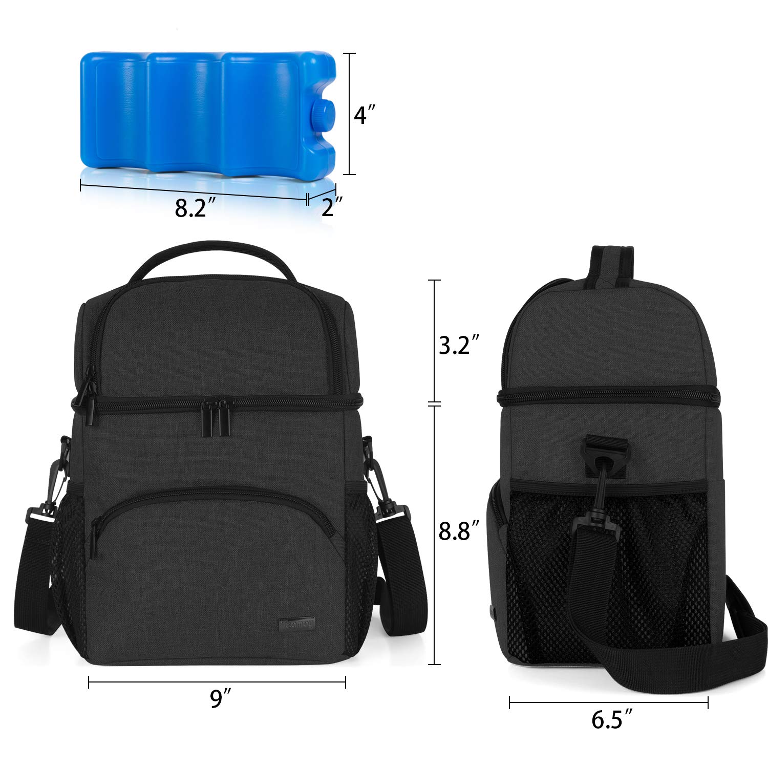 Teamoy Double Layer Insulated Breastmilk Cooler Bag with Ice Pack - Travel Baby Bottle Tote for Up to 6 Large 9oz Bottles, Black - Perfect for Daycare, Work, and On-the-Go Moms