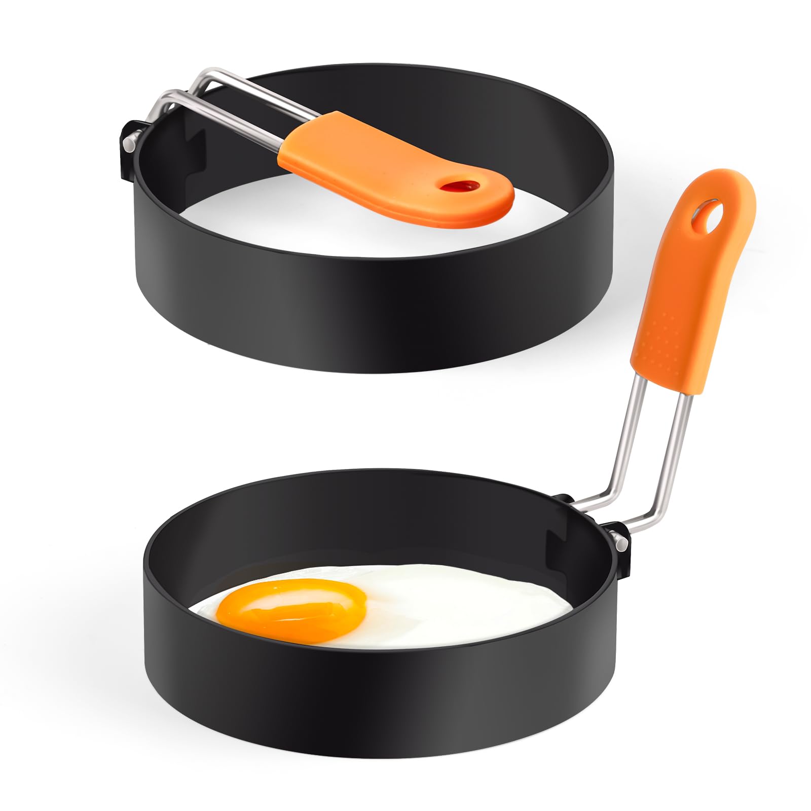 Stainless Steel Egg Rings with Silicone Handle - Nonstick Round Pancake & Omelet Cooking Molds (2Pcs, 3.5 Inch) - Perfect for Breakfast, Brunch, and Camping Cooking
