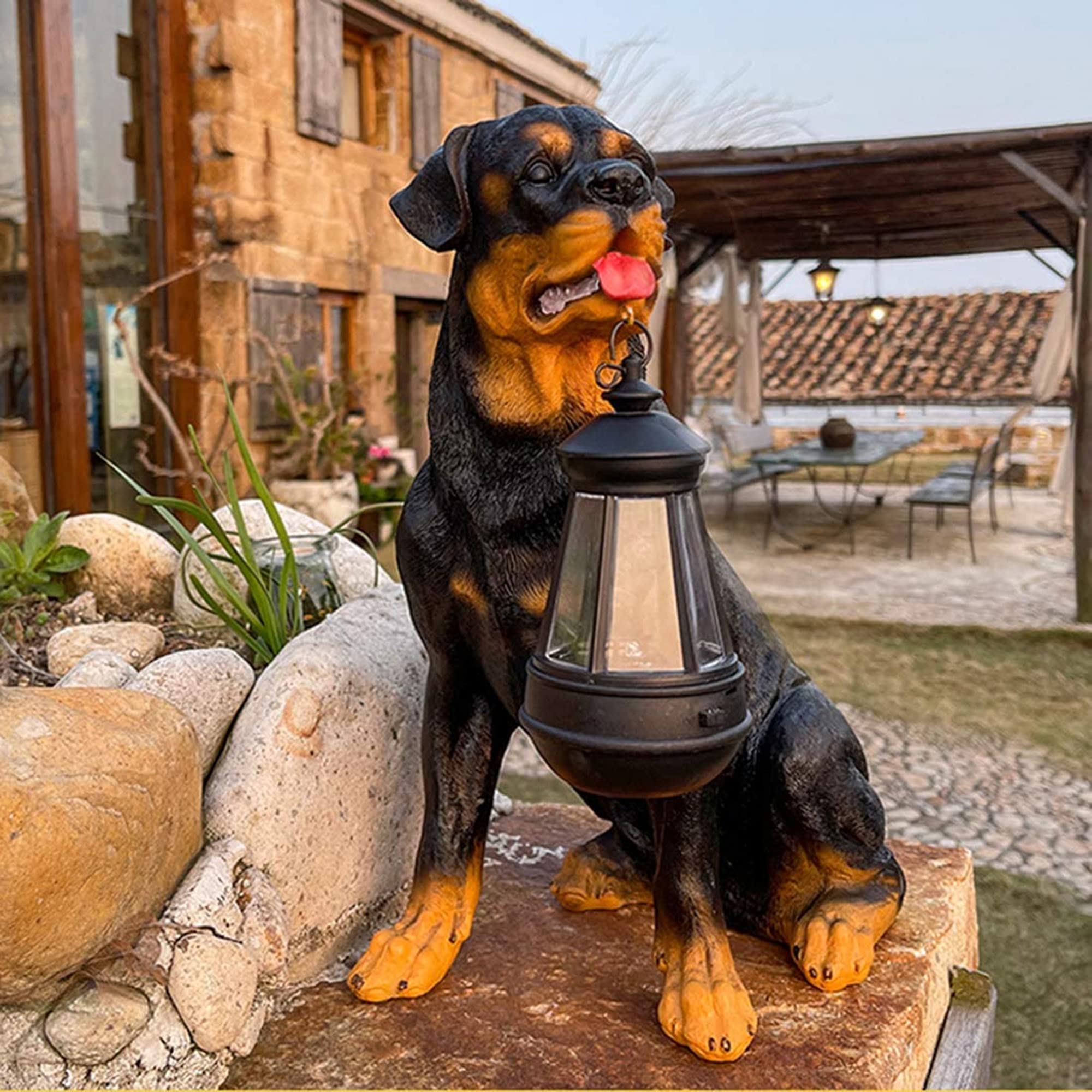 Rottweiler Solar Outdoor Statue - Realistic Dog Figurine with Windproof Solar Lights for Garden & Home Decor | Perfect for Patio, Lawn, Yard & Pathway Lighting