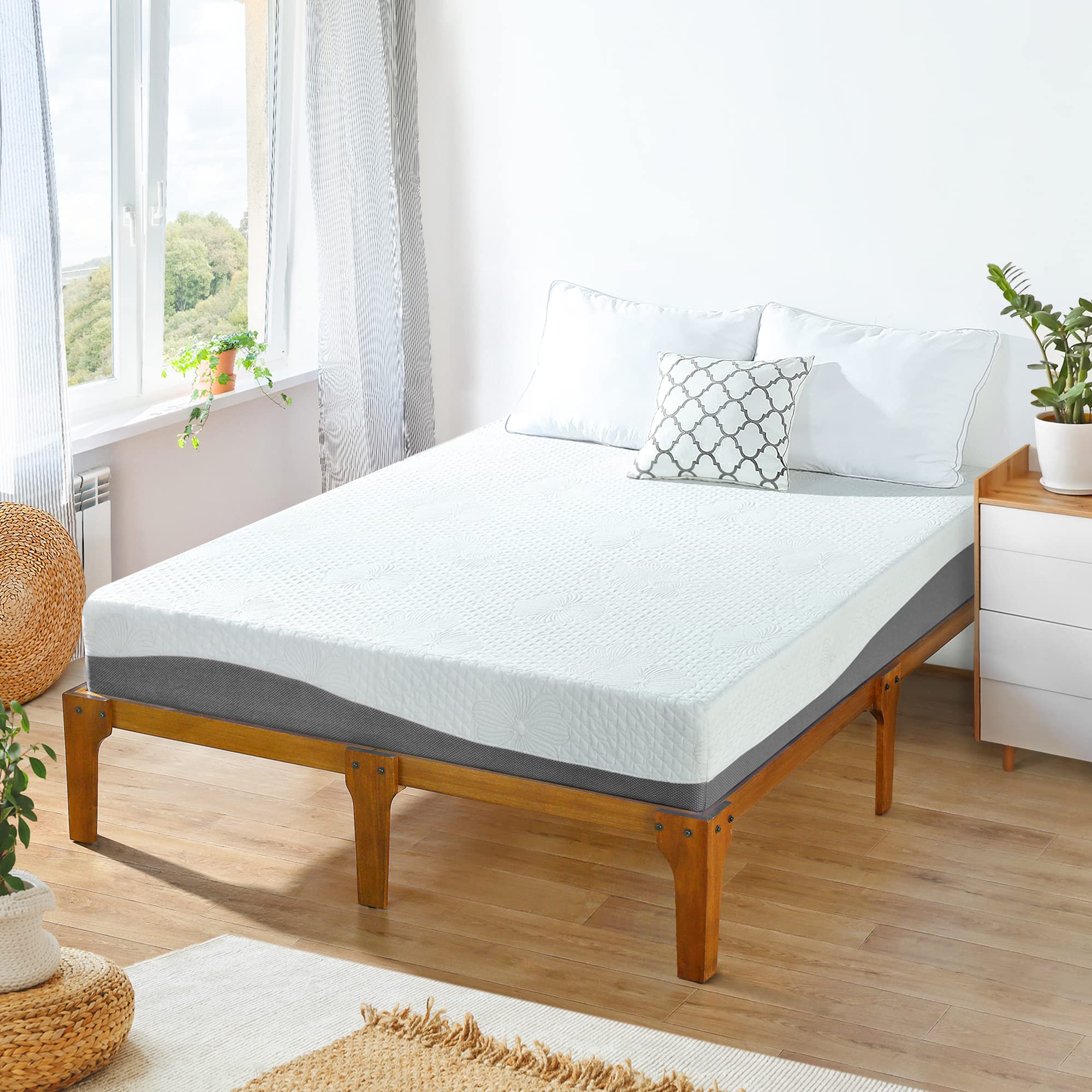 Olee Sleep Twin Mattress and Steel Slat Bed Frame Bundle - 10 Inch Cooling Gel Memory Foam Mattress with 18 Inch Sturdy Platform Bed Frame | Perfect for Guest Rooms, Dorms, and Small Spaces
