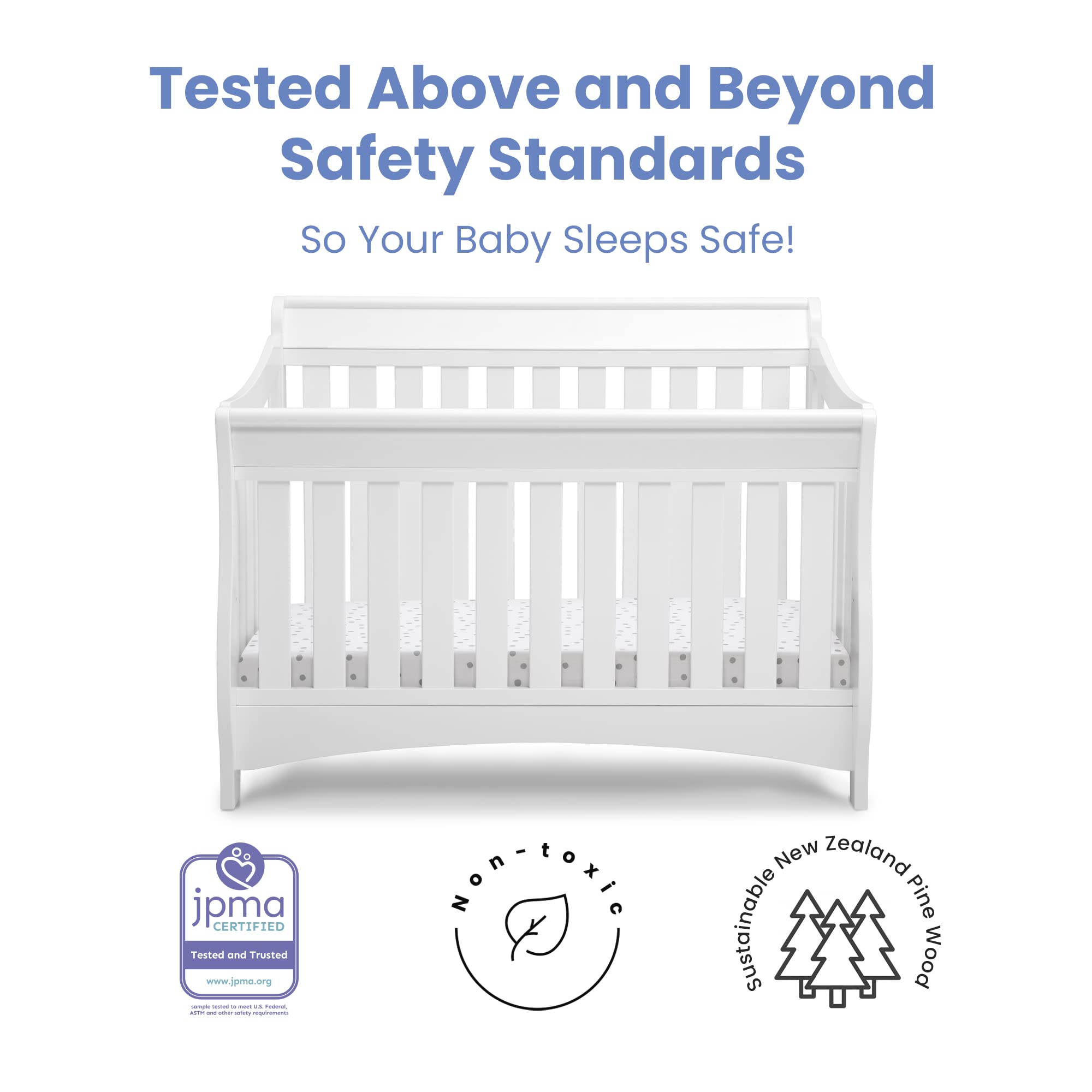 Delta Children Bentley S Series 4-in-1 Convertible Crib in White with Serta Perfect Slumber Dual-Sided Eco-Friendly Crib Mattress - Nursery Essentials for Newborns & Toddlers | Safe Sleep Solution for Baby's First Bedroom