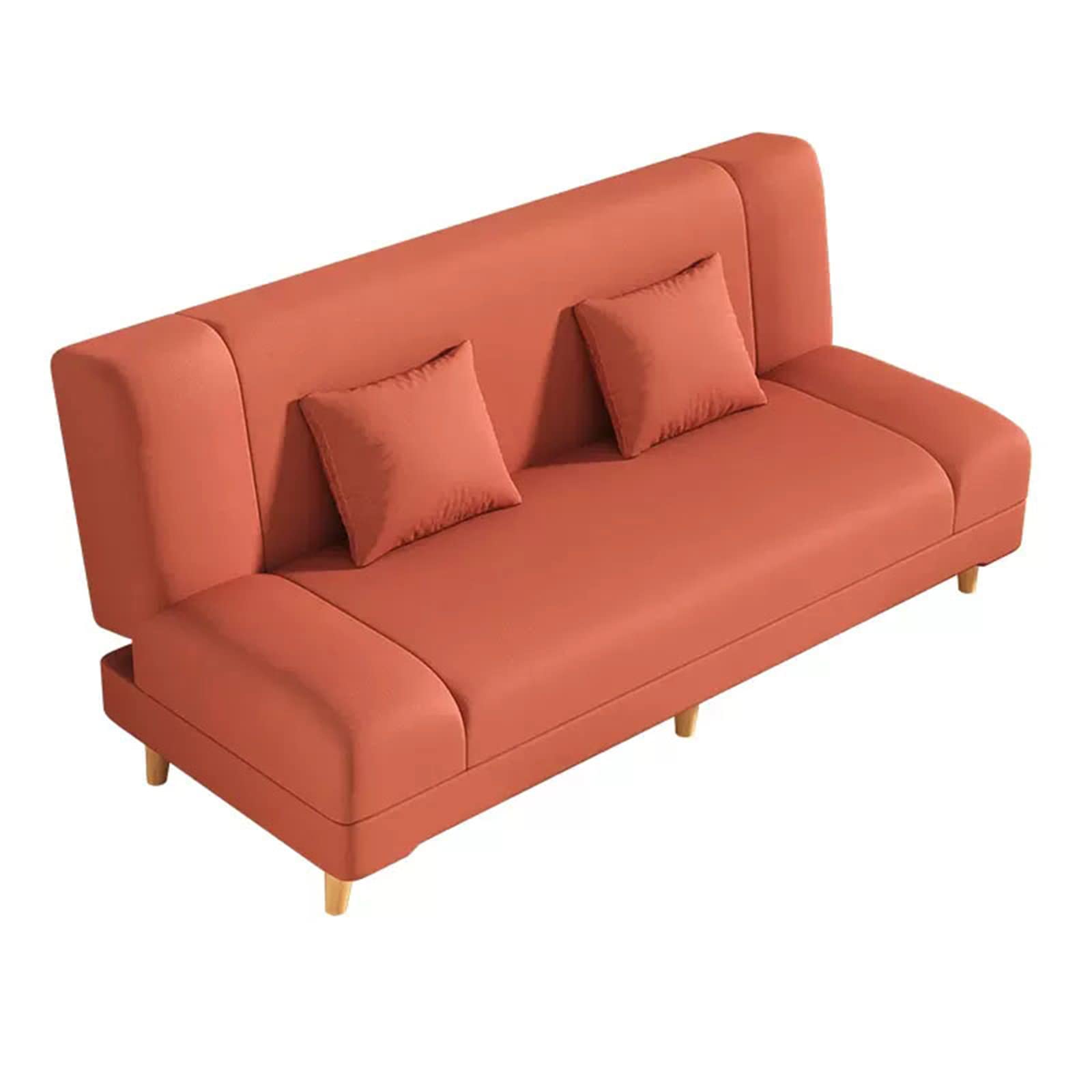 2-Seater Convertible Sofa Bed with 3-Way Adjustable Back - Recliner Sleeper Sofa with Solid Wood Legs for Living Room & Bedroom - Orange (59
