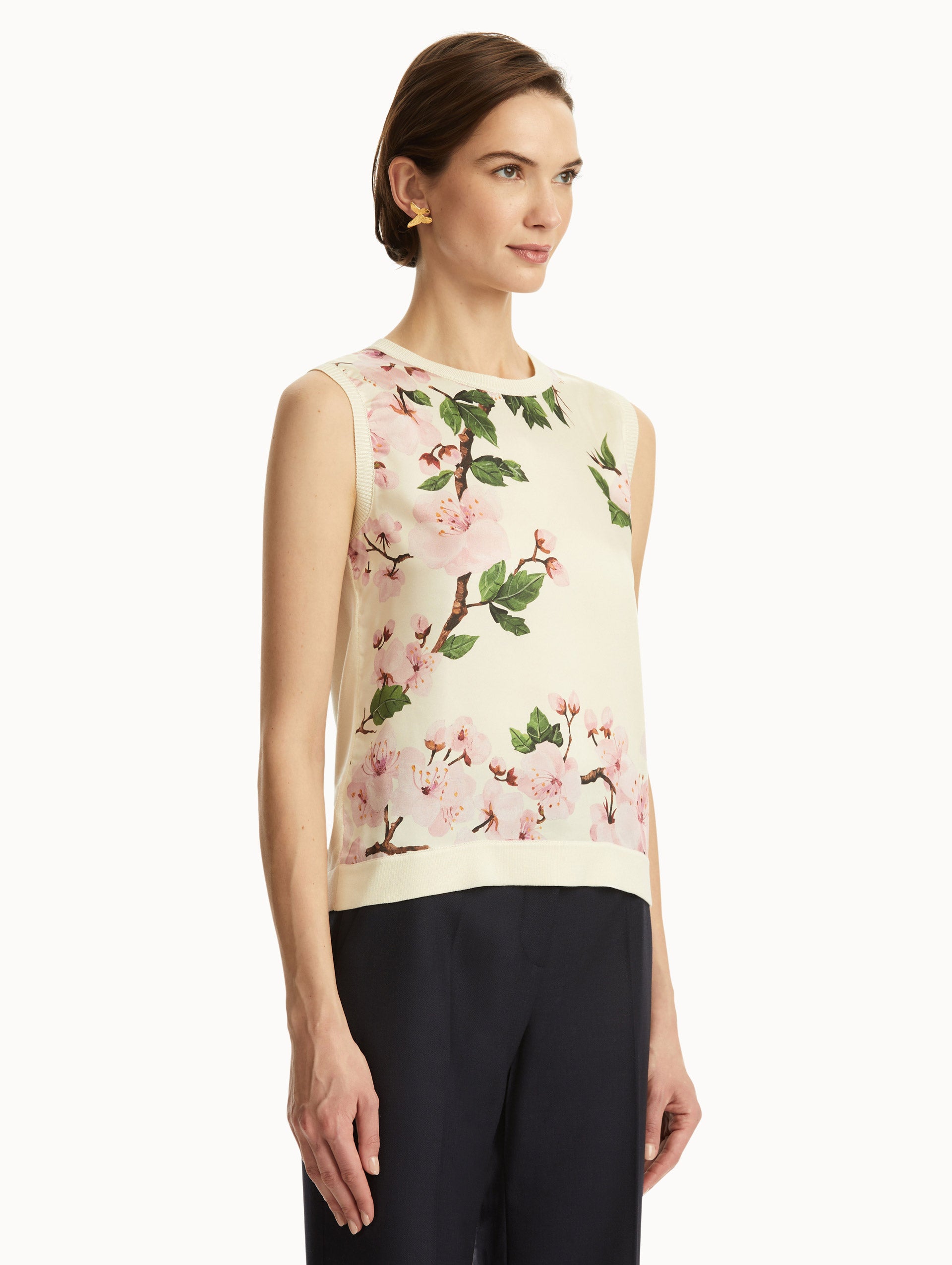 Cherry Blossom Silk Inset Tank Top for Women - Floral Print Summer Blouse - Casual & Elegant Style for Date Night, Beach Outfits, and Spring Fashion