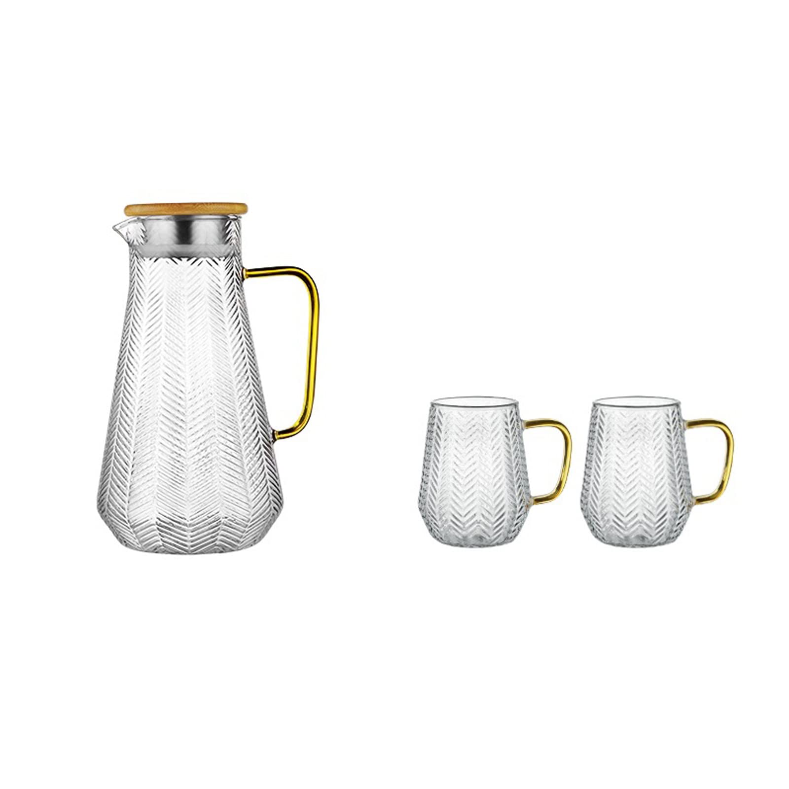 Glass Water Carafe Pitcher Set with Cups - 1L Cold Water Jug for Tea, Juice & Beverages - Creative Cover Design - Perfect for Home, Office, Parties & Outdoor Use (Color: Blue)