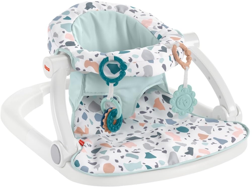 Fisher-Price Portable Baby Floor Seat with Developmental Toys | Machine Washable Seat Pad | Pacific Pebble | Perfect for Playtime, Feeding & Learning at Home or Travel