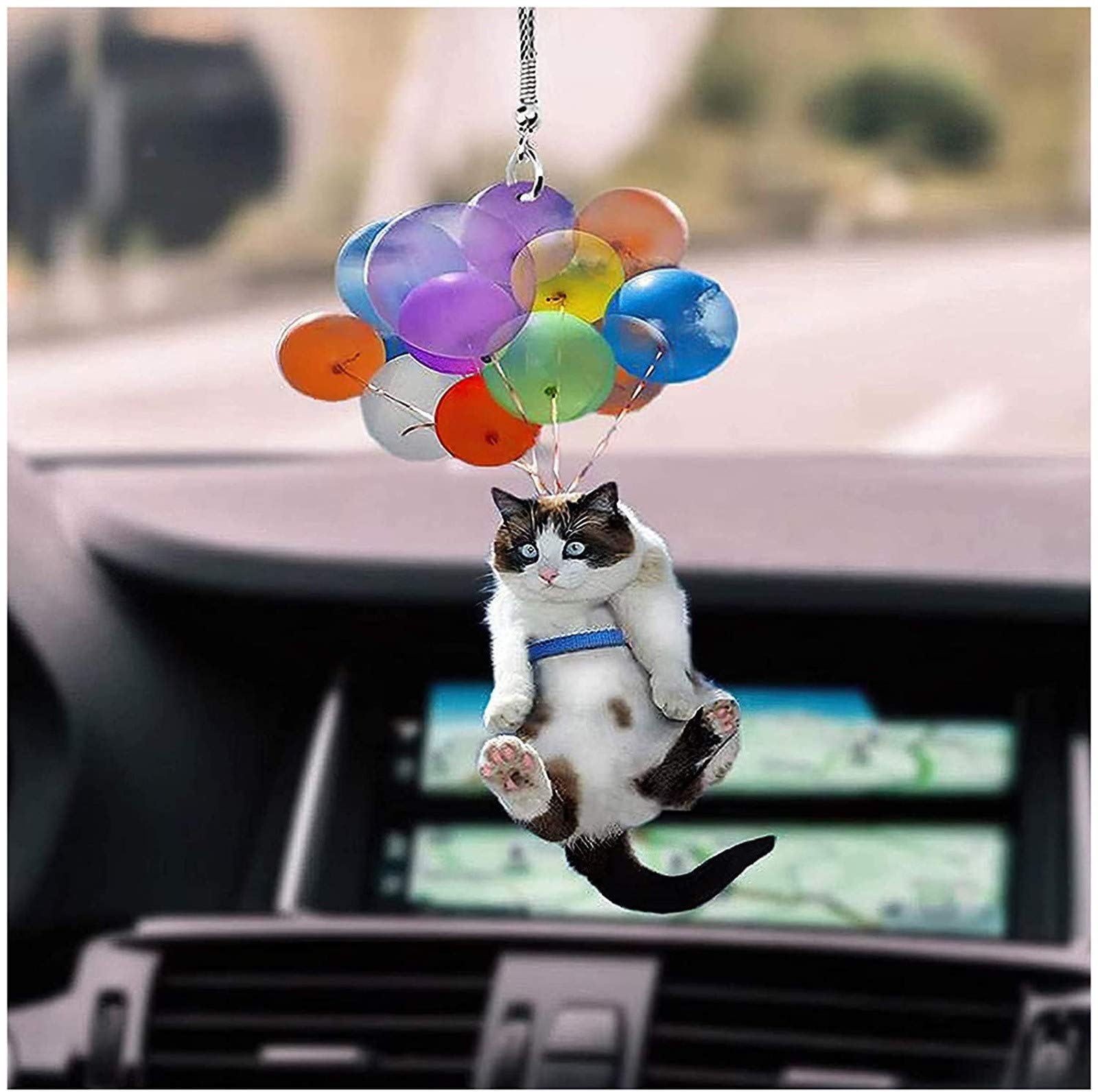 Colorful Balloon Cat Car Hanging Ornament - 2PC Set, Cute Automotive Mirror Pendant for Girls, Creative Car Interior Decor Accessories | Perfect for Road Trips, Commuting & Gifts