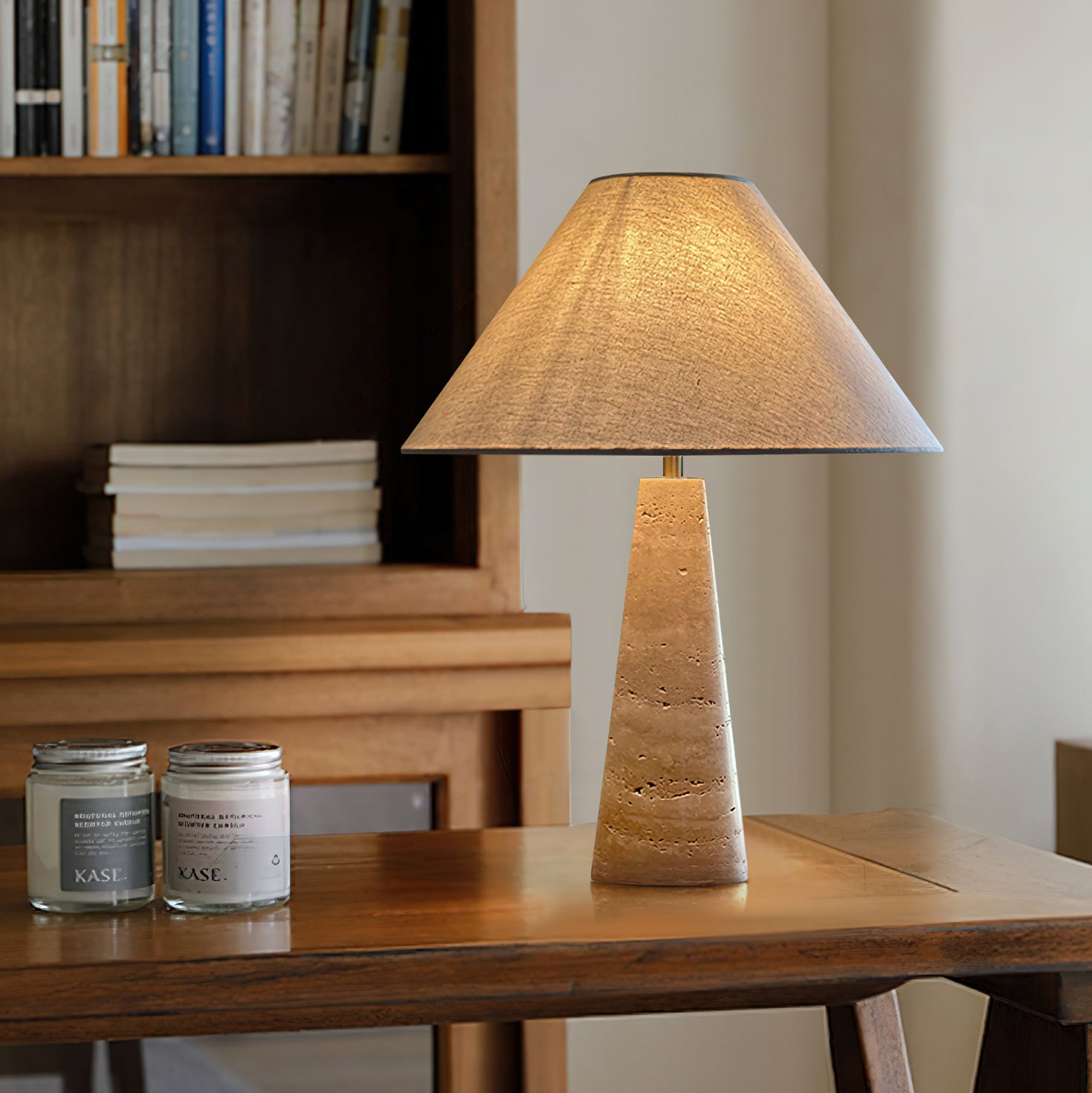 Butler Travertine Table Lamp - Modern Natural Stone Lamp for Living Room, Bedroom & Office - Elegant Home Decor Lighting for Ambient & Task Use