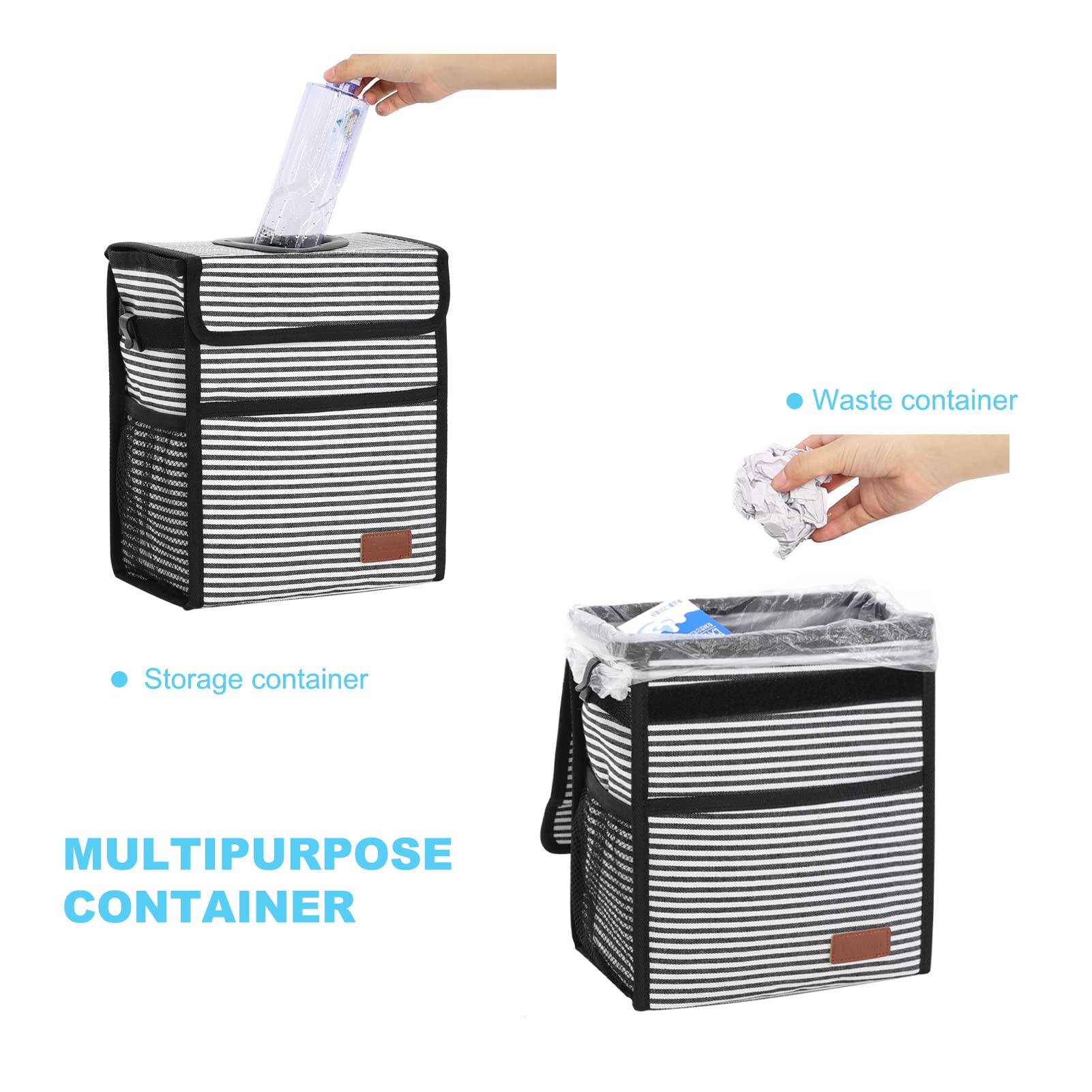 Leak-Proof Waterproof Car Trash Can with Lid - Collapsible Hanging Garbage Bag for SUV & Front Seat | Portable Car Organizer with Storage Mesh Pocket | Ideal for Road Trips, Commuting & Family Travel