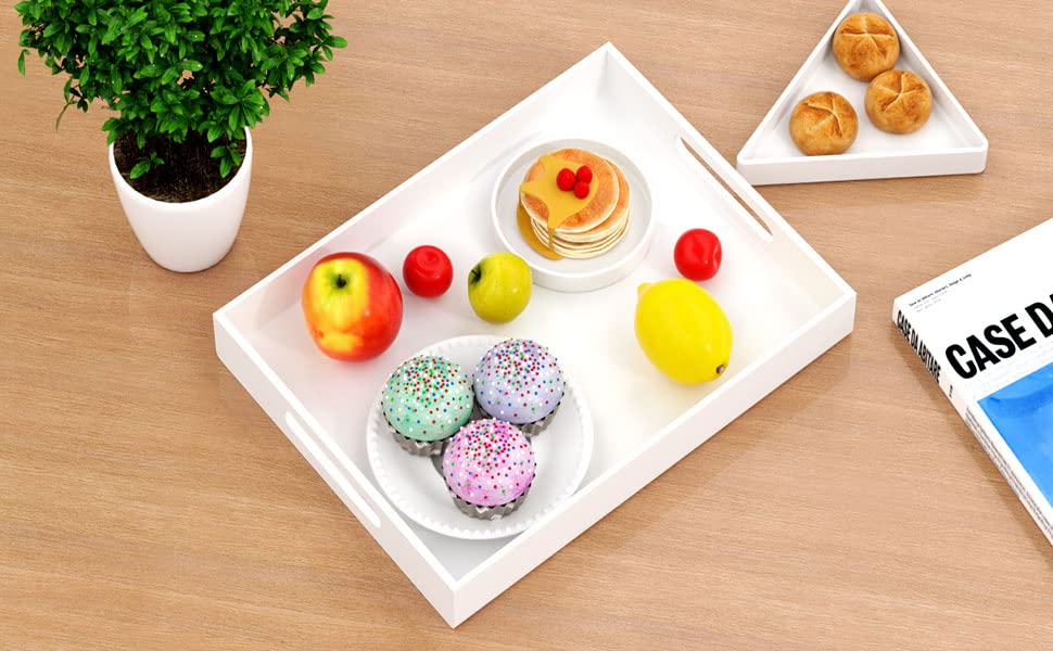 NIUBEE 12x16 Inches Acrylic Serving Tray - Spill Proof White Decorative Tray with Handles - Ottoman Coffee Table Organizer | Perfect for Living Room, Bedroom & Kitchen Countertop Organization