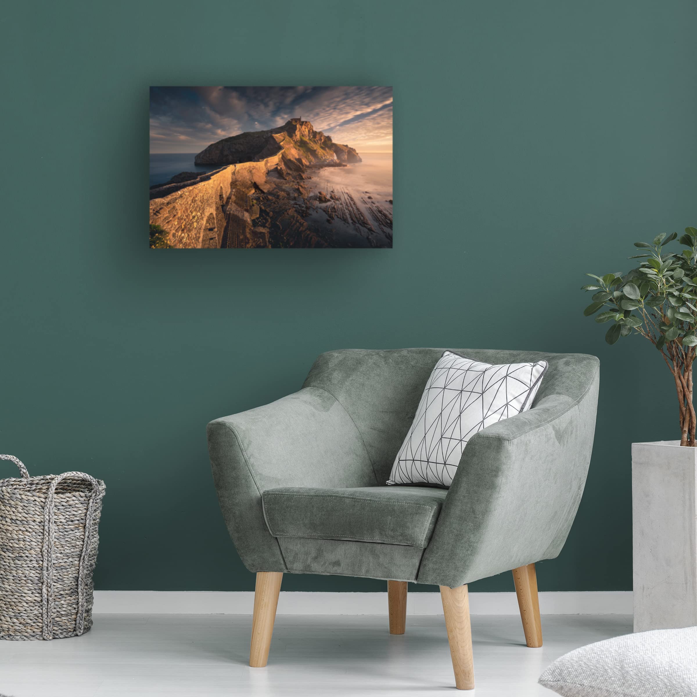 Trademark Fine Art 'Gaztelugatxe' Canvas Wall Art Print by Karol Nienartowicz - Stunning Landscape Painting for Living Room, Bedroom & Office Decor