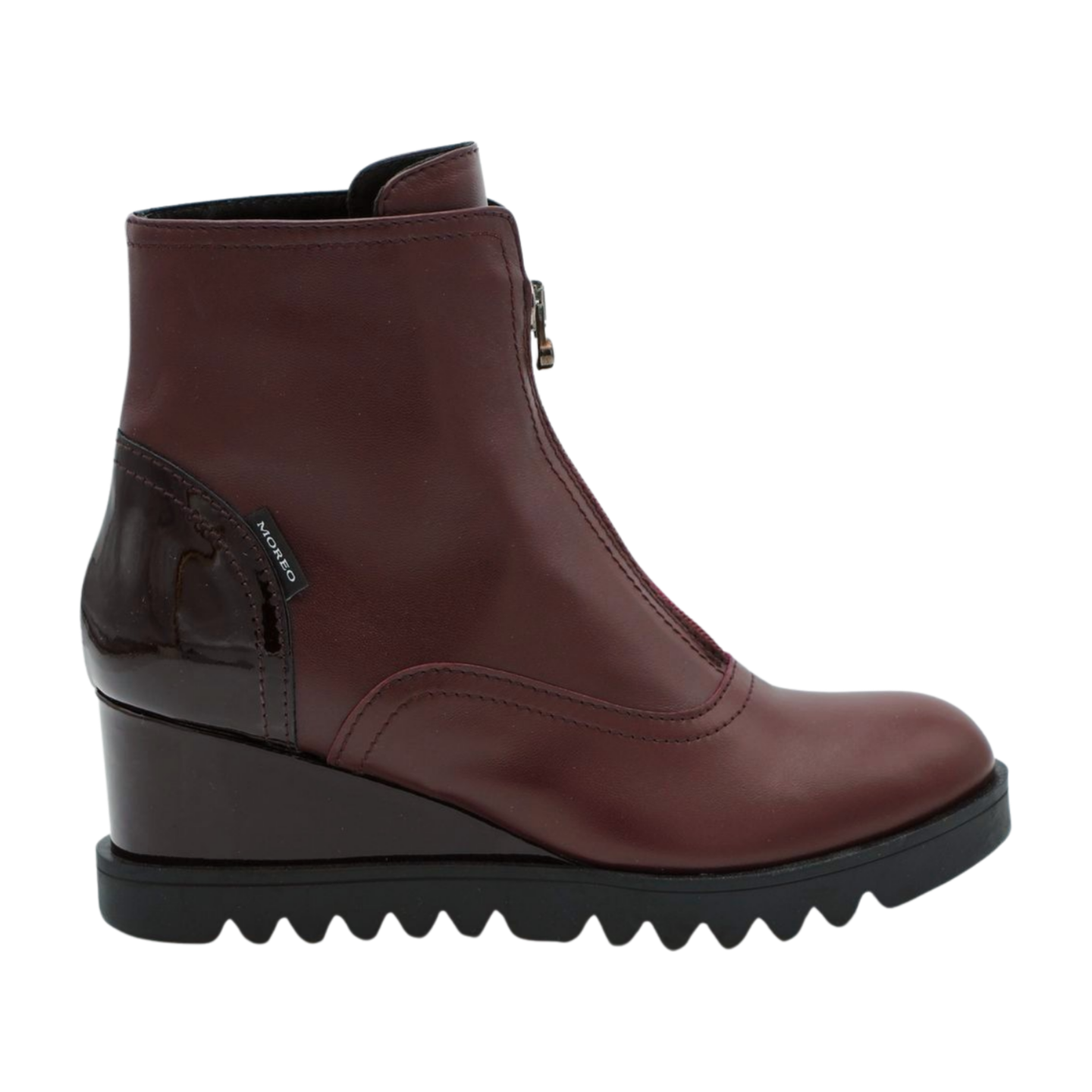 MARCO MOREO Burgundy Leather Low Wedge Ankle Boots with Center Zip - Women's Fashion Booties for Casual & Dressy Outfits | GC677