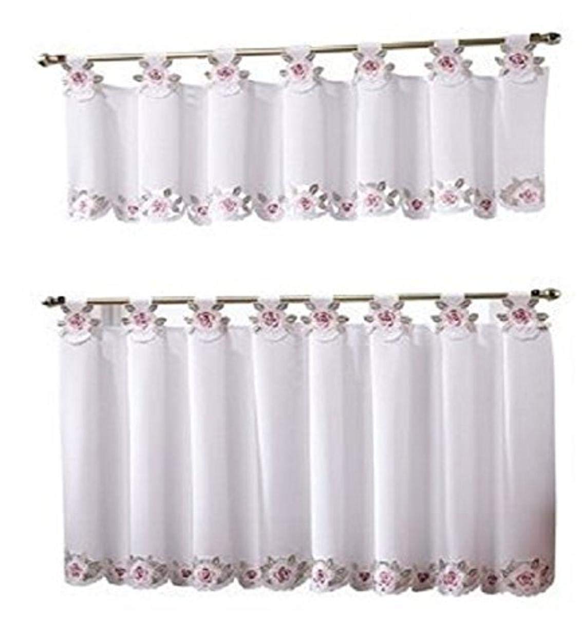 24-Inch Tab Top Curtain Tier - Today's Curtain Capri Reverse Embroidery in Ecru/Peach | Elegant Window Treatment for Living Room, Bedroom & Kitchen Decor