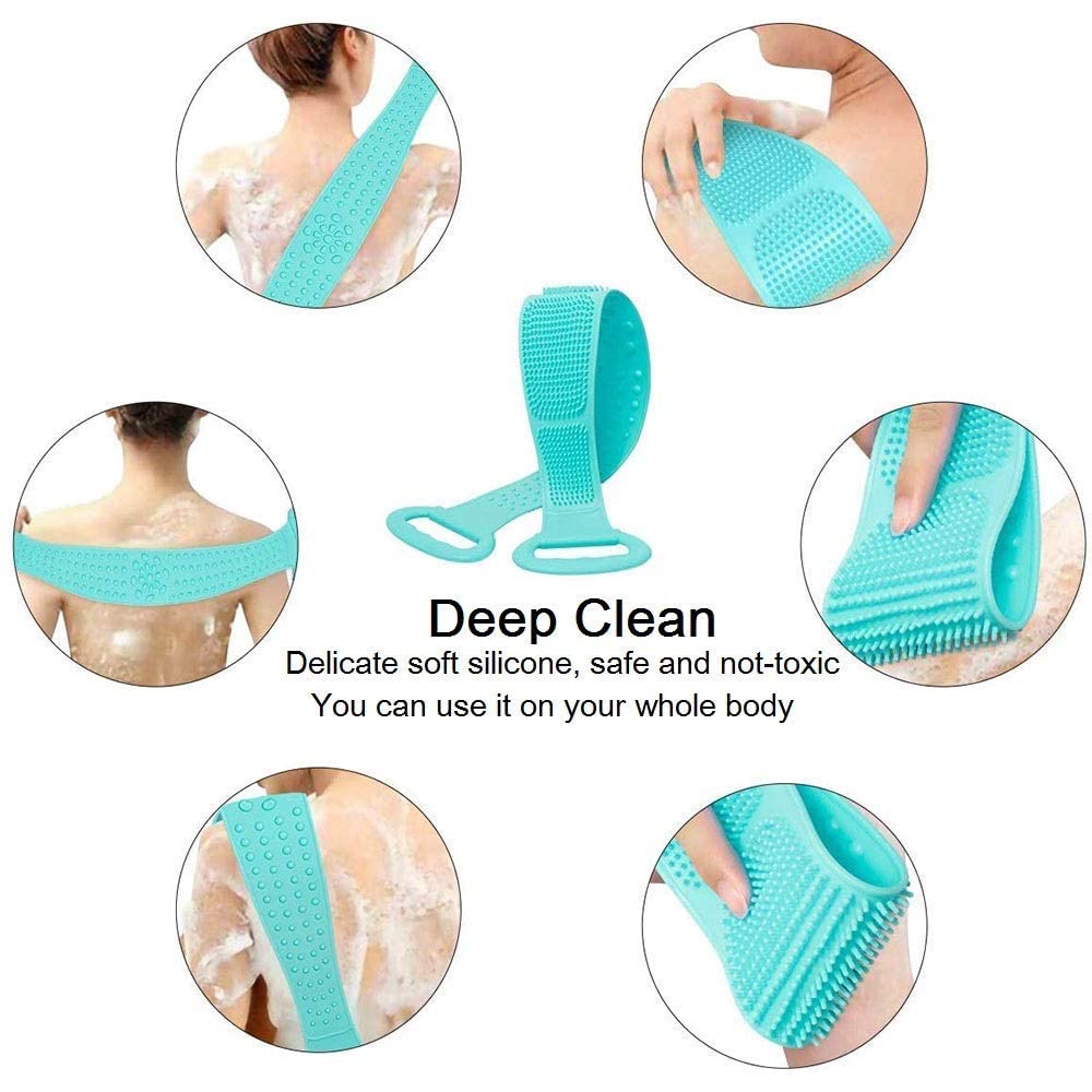 Welofy Silicone Body Scrubber Belt - Double-Sided Exfoliating & Massage Shower Brush for Men & Women - Back Scrubber, Bath Towel Cleaner - Perfect for Spa, Home Shower & Gym Use - Multicolor