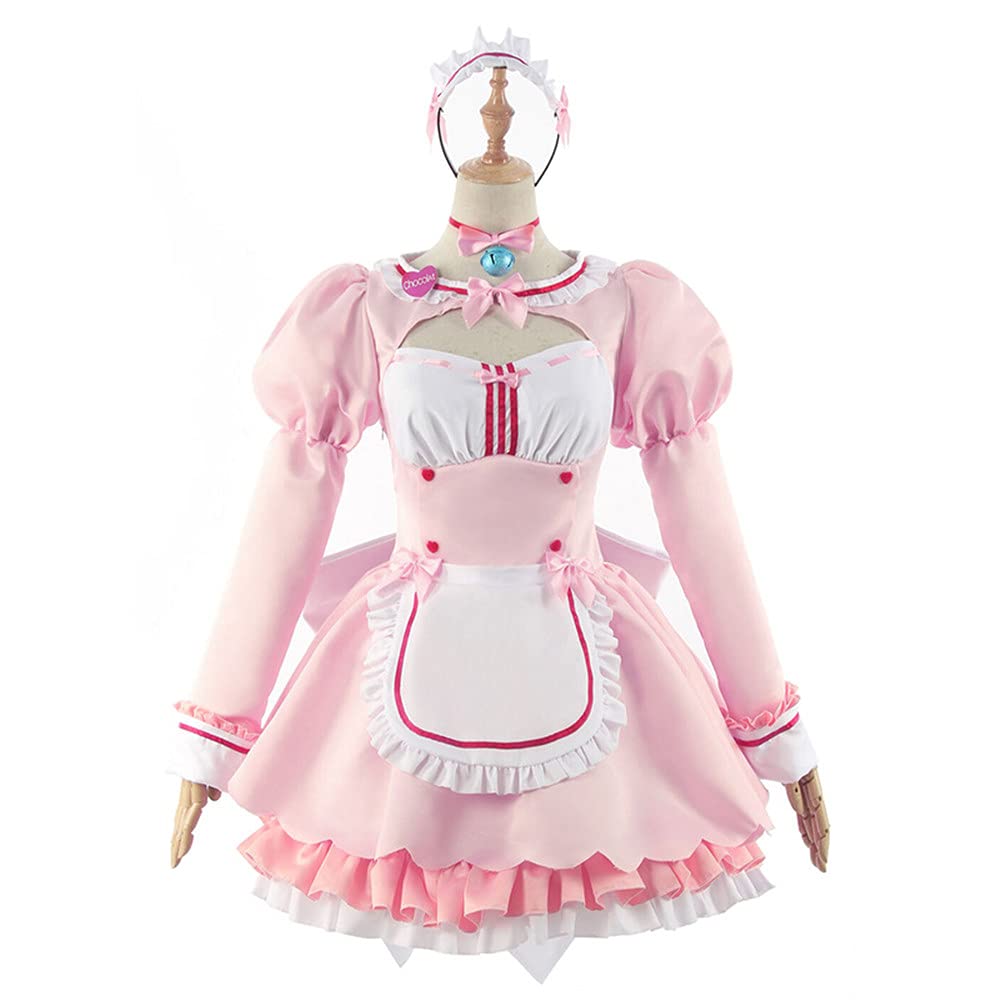 Nekopara Vanilla Cosplay Costume - French Maid Apron Dress with Cat Ears for Anime & Halloween | Pink Anime Girl Outfit for Women | Perfect for Cosplay Events, Halloween Parties, and Anime Conventions
