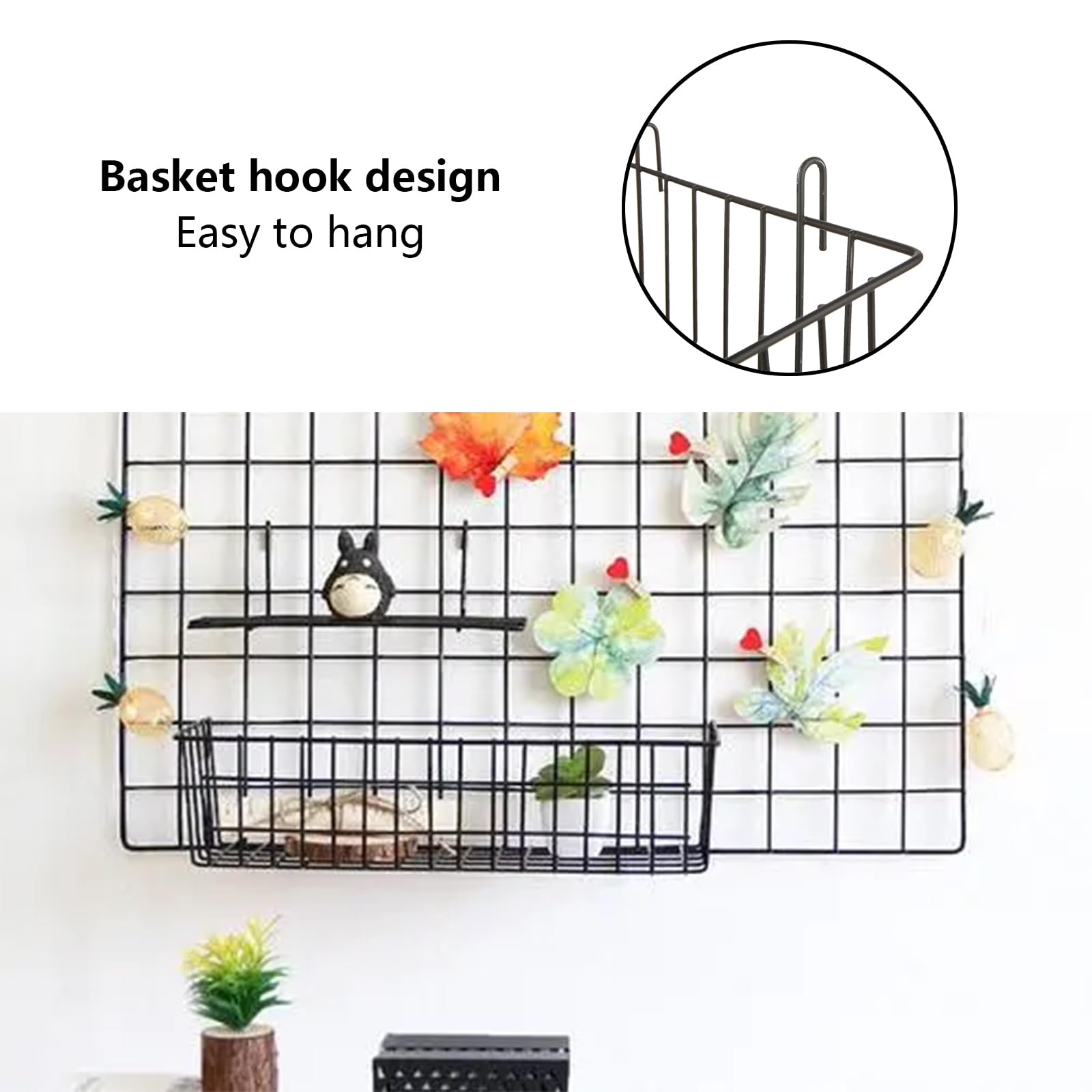 10 PCS Black Wall Grid Panel Hanging Wire Baskets - No Drilling Wall Mount Storage Organizer for Kitchen, Bathroom, Bedroom & Office Decor - Perfect for Spice Jars, Toiletries, Office Supplies & Home Organization