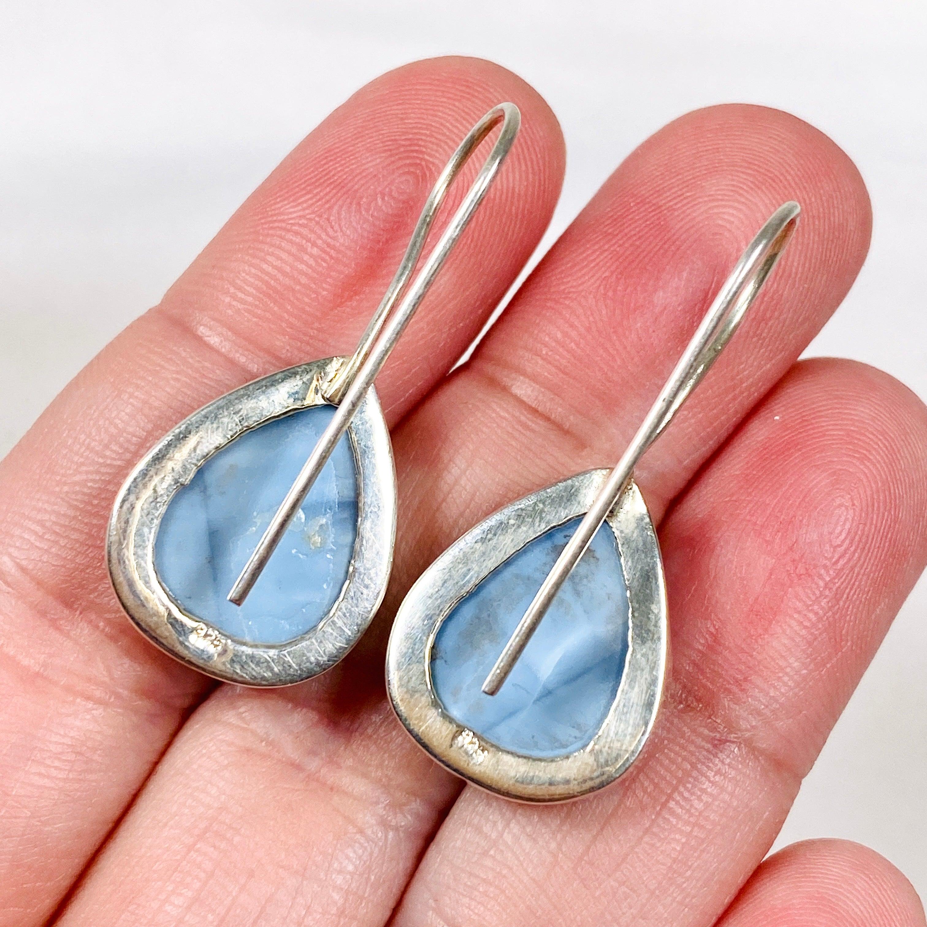 Owyhee Blue Opal Teardrop Earrings with Fixed Hook - KEGJ1028 | Elegant Dangle Earrings for Women, Perfect for Weddings, Parties & Special Occasions