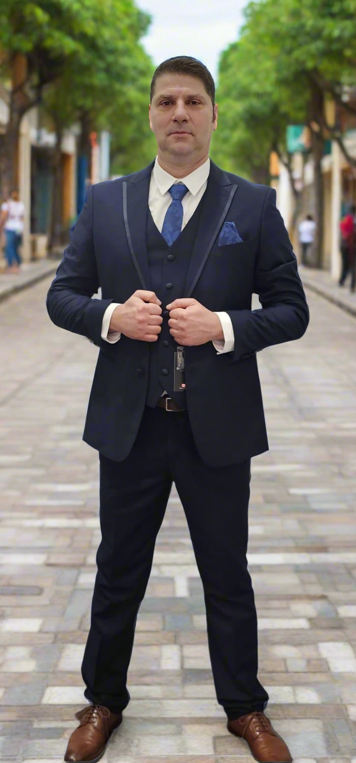 Premium Men's Navy Paisley Pattern 6-Piece Suit Set | Formal Business Attire | Made in Canada | Wedding, Office & Special Occasion Wear