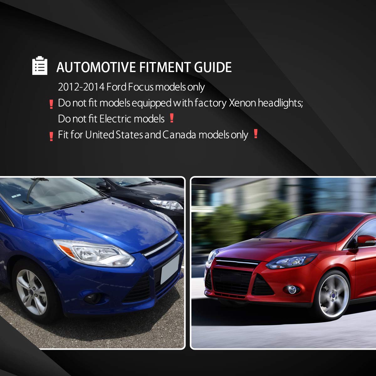 AUTOZENSATION Black Headlights Pair Compatible with 2012-2015 Ford Focus - Left & Right Headlamp Replacement for Improved Night Driving & Enhanced Style