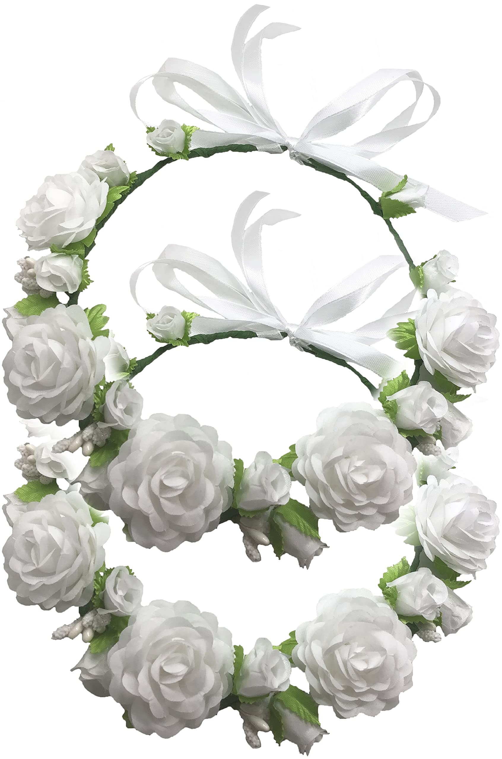 White Flower Crown Headband with Artificial Roses - Elegant Bridal Wedding Hair Accessory for Women & Girls - Perfect for Boho, Garden Parties & Photoshoots