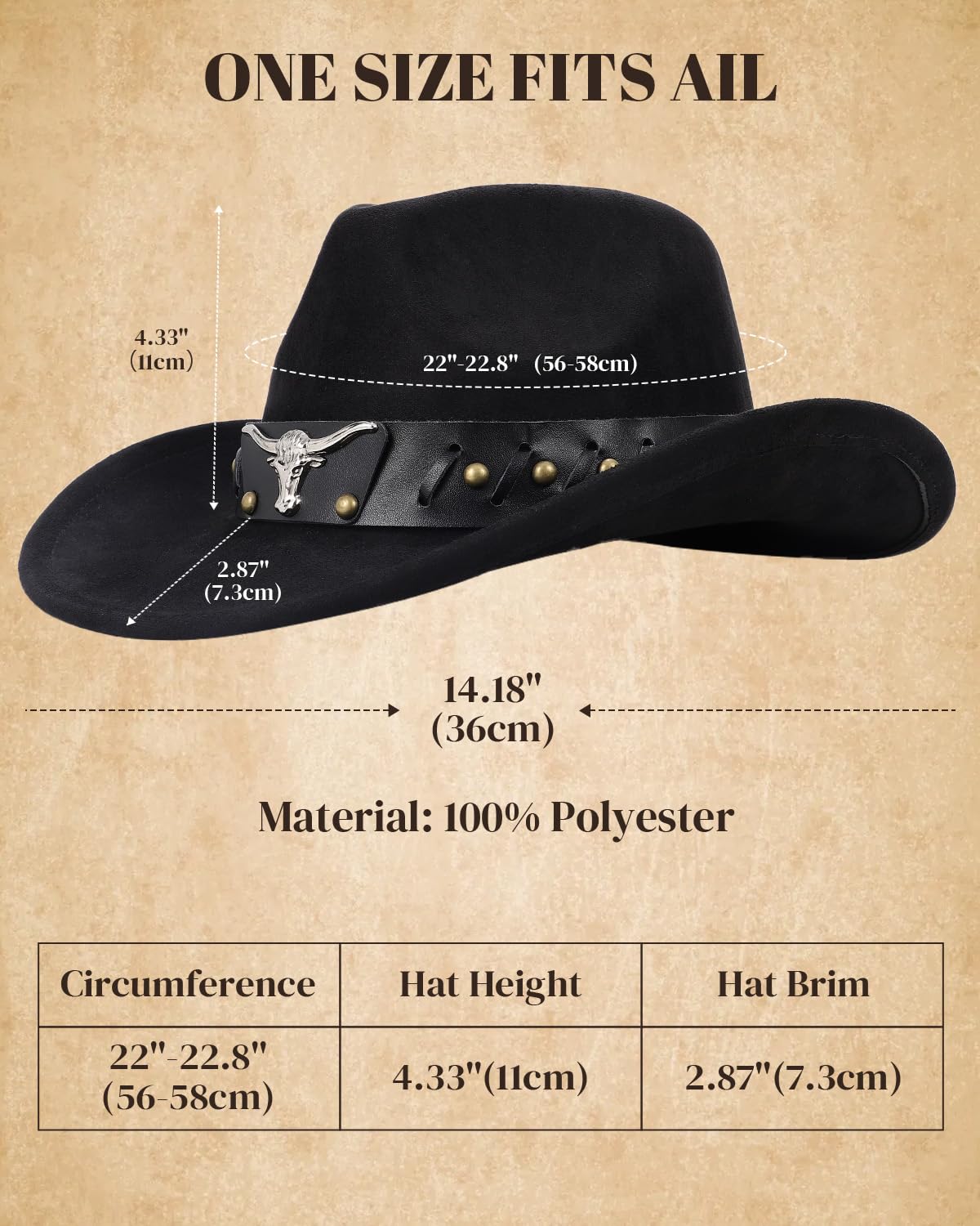 Classic Western Cowboy Hat for Men & Women - Wide Brim Cowgirl Hat - Durable Felt/Straw Rancher Style - Perfect for Rodeo, Halloween, Christmas & Western Costume Parties
